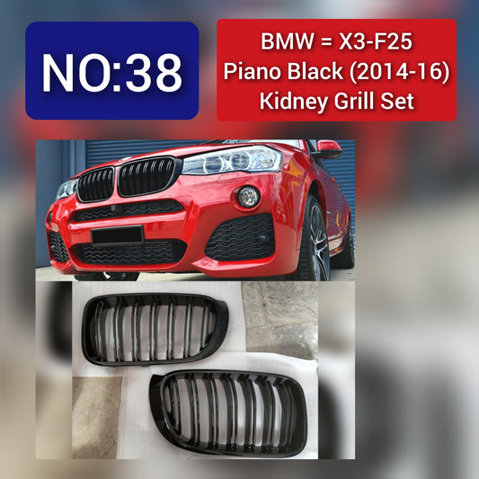 Piano Black (2014-16) Kidney Grill Set   Compatible With BMW X3 F25 Tag 38