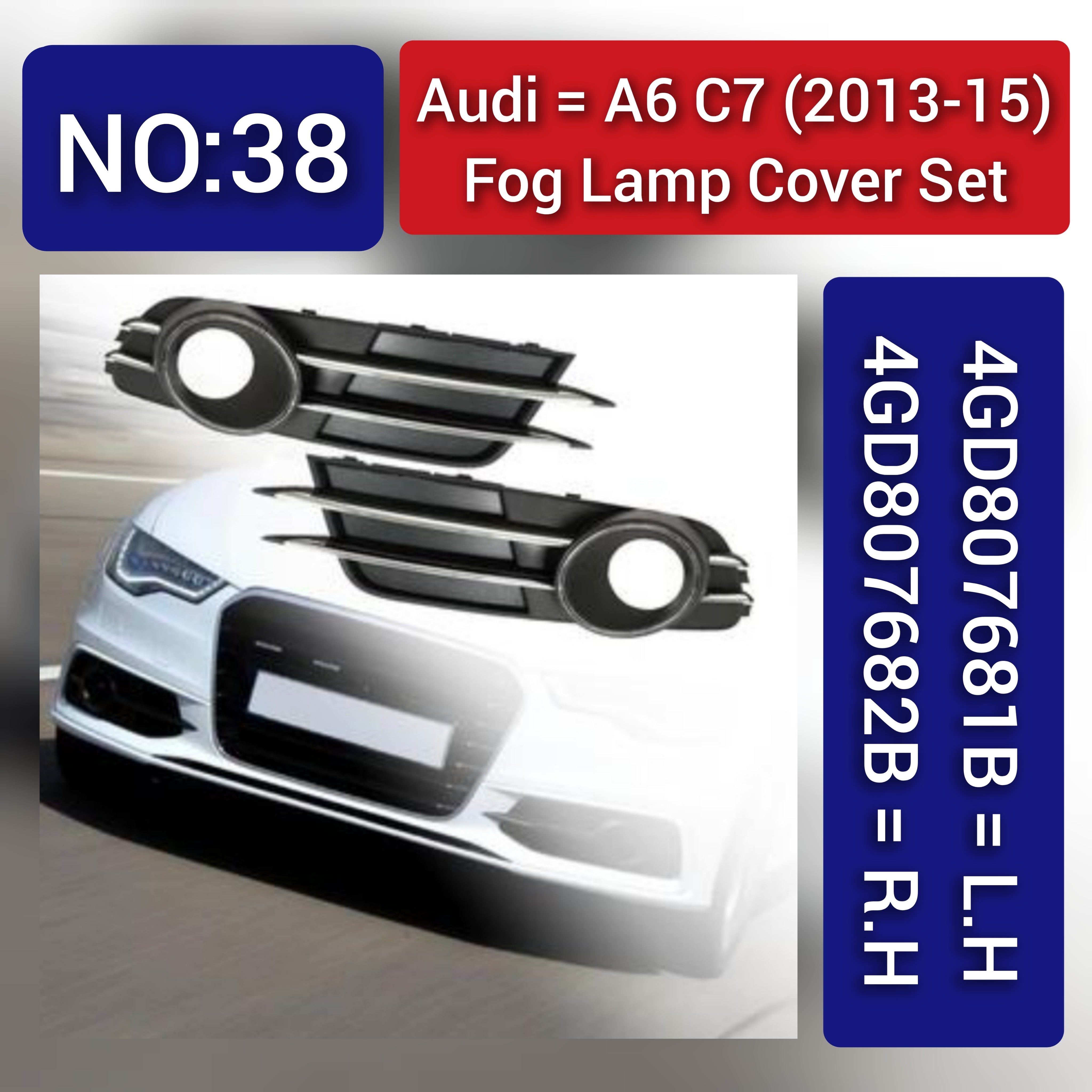 Fog Lamp Cover Compatible With AUDI A6 C7 2013-2015 Fog Lamp Cover Left 4GD807681B & Right 4GD807682B Tag-FC-38