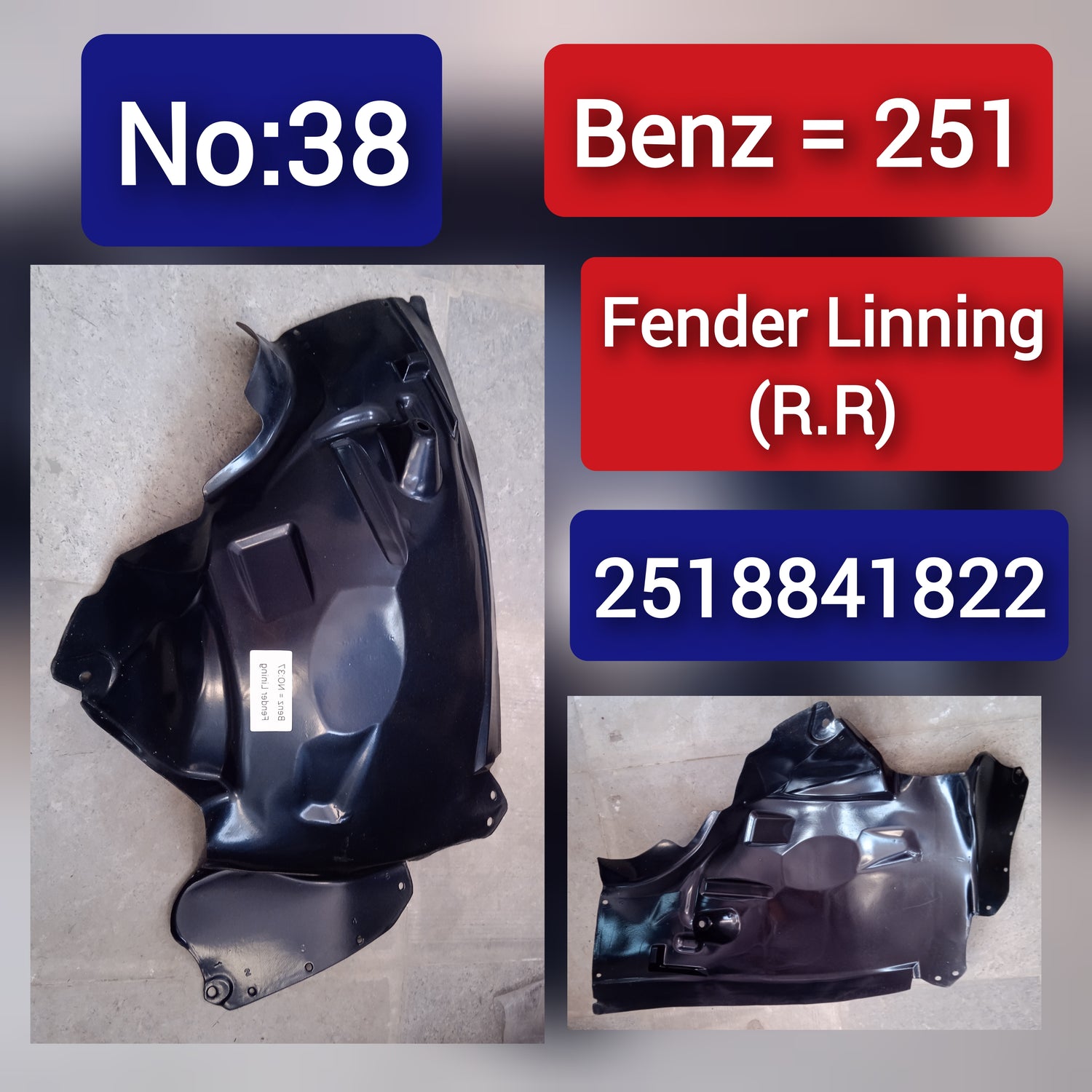 Rear Right Fender Liner A2518841822 2518841822 Compatible With MERCEDES-BENZ R-CLASS W251 Tag-FEM-38