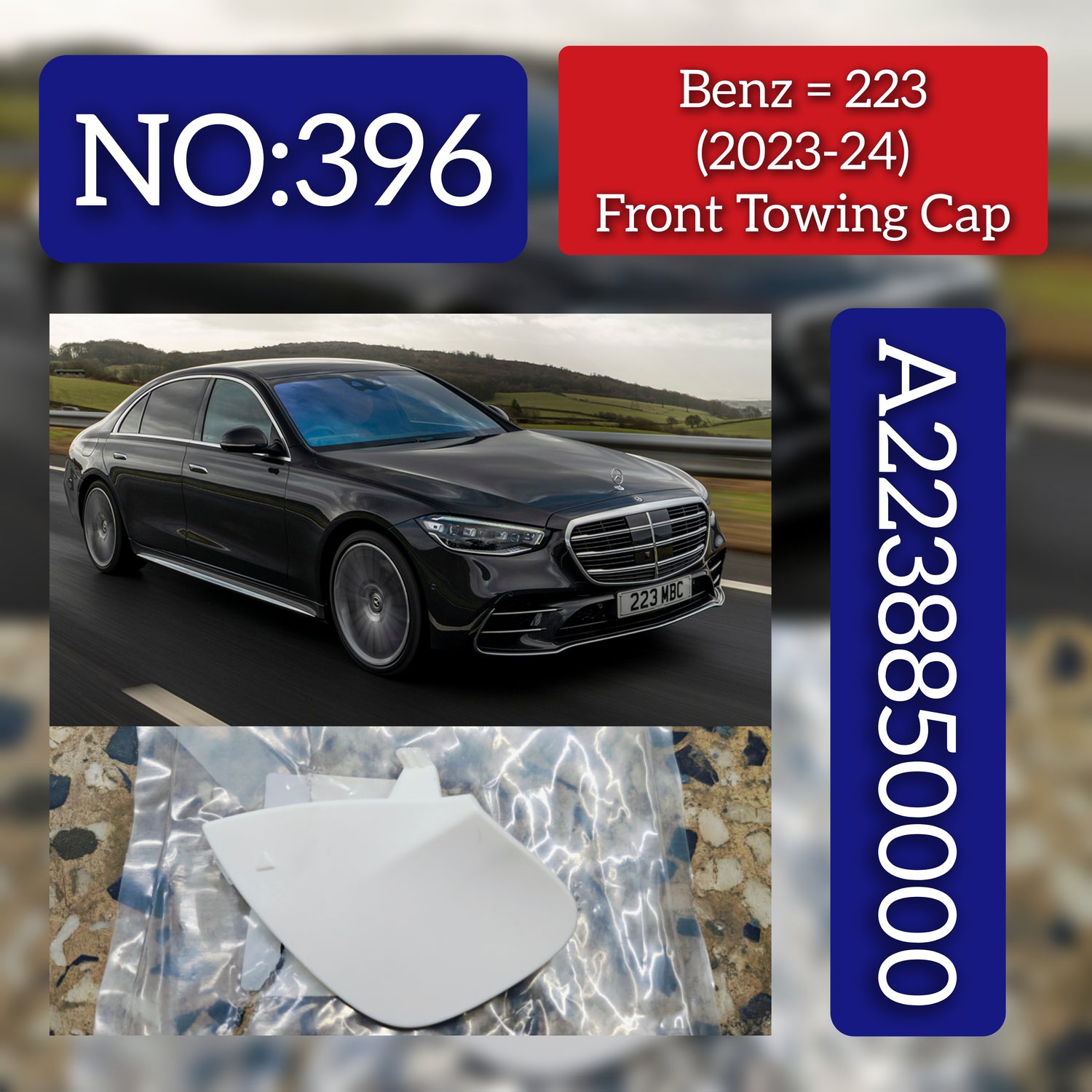 Rear Bumper Tow Towing Cap Cover Hook 2238850000 Compatible with Mercedes-Benz S-CLASS  W223 (2021-2024) Tag No.396
