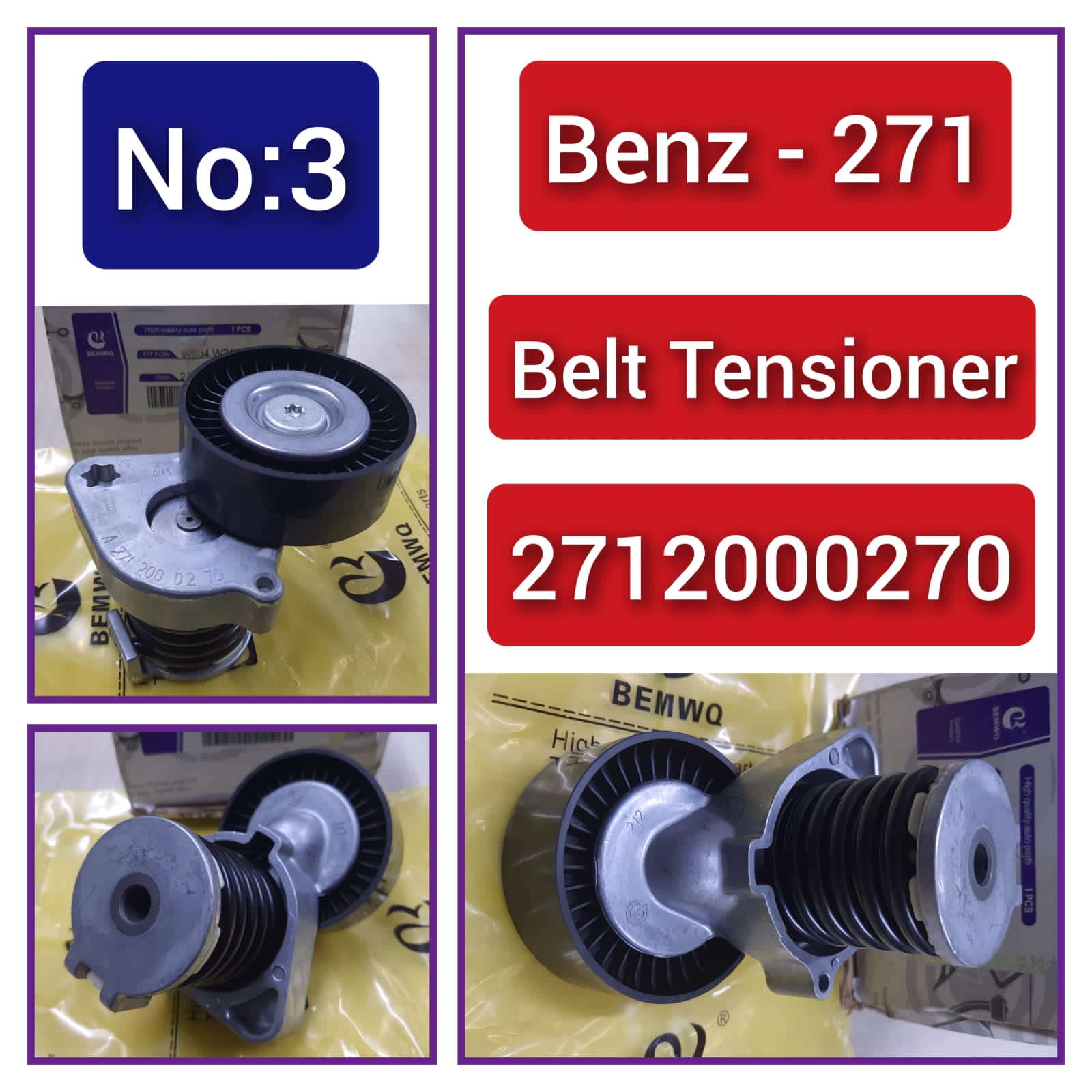 Belt Tensioner With Pulley 2712000270 A2712000270 A2712000570 Compatible with MERCEDES-BENZ C-CLASS (W203) & C-CLASS (W204) & E-CLASS (W211) & SLK (R171) Tag no : 3