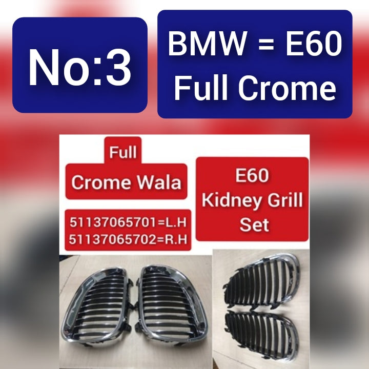 Full Crome Kidney Grill 51137065701=L.H & 51137065702=R.H  Compatible With BMW 5 Series E60 Set Tag 3
