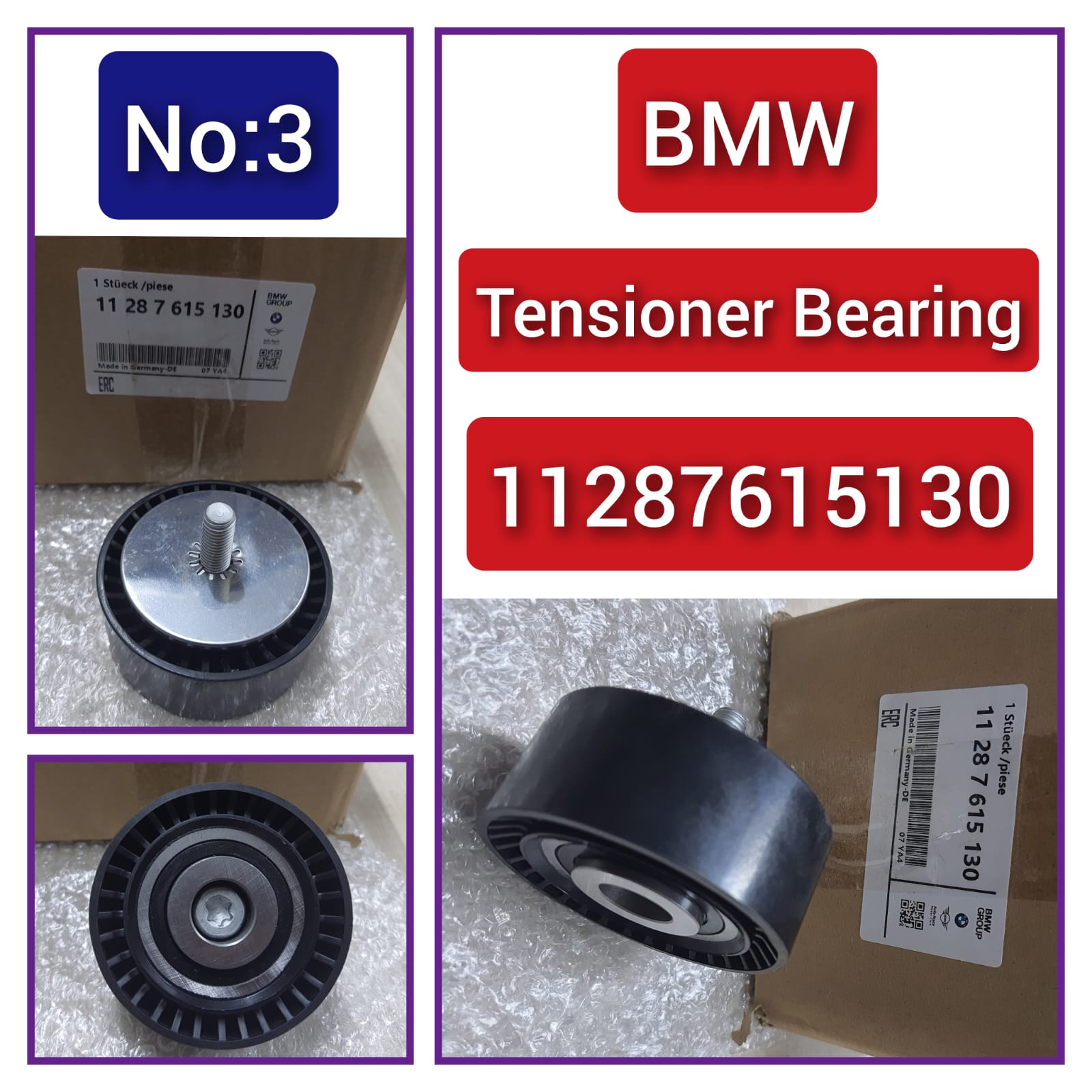 Belt Idler Pulley 11287615130  7615130 11287589365 Compatible with BMW 5 Series (F10) & 7 Series (F01, F02, F03, F04) & X5 (E70) Tag no : 3