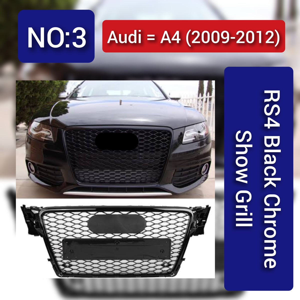 Show Grill  Compatible With Audi A4 B8(2009-12) RS4 Black Chrome Tag 3