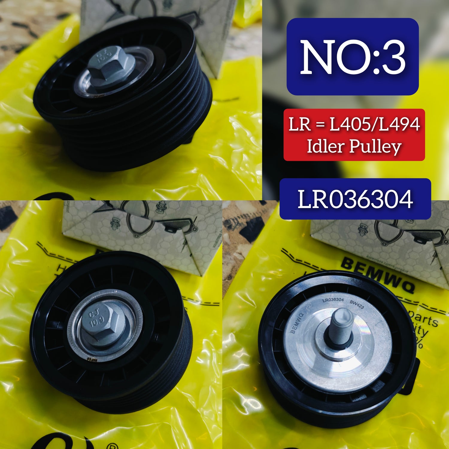 Belt Idler Pulley LR036304 Compatible with LAND ROVER RANGE ROVER III (L322) &  RANGE ROVER IV (L405) & RANGE ROVER SPORT II (L494) Tag.3