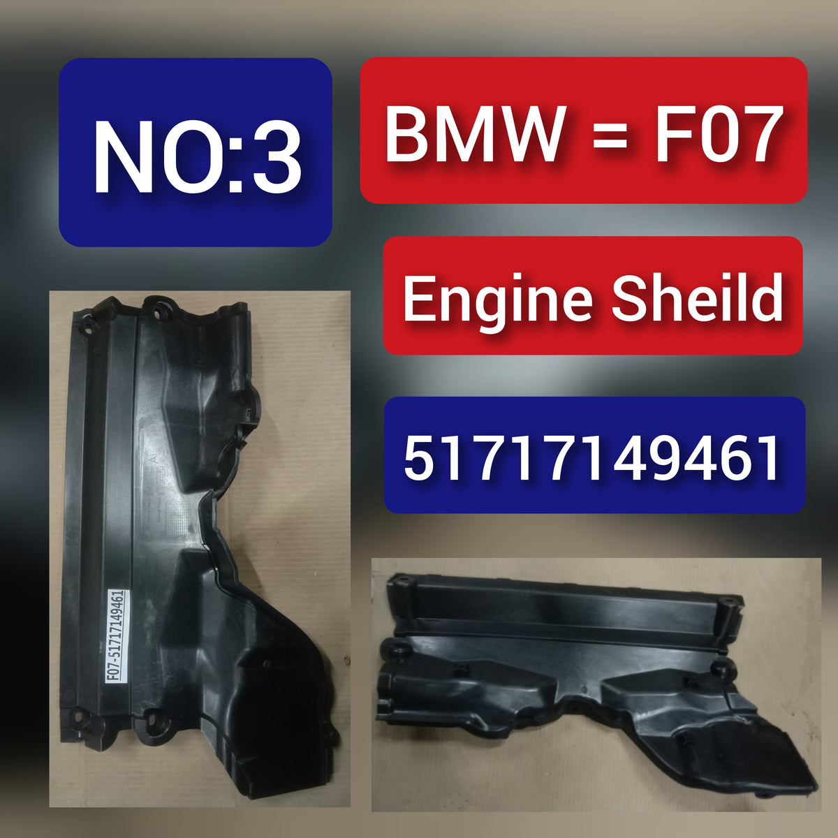Sound Insulat  Splash Wall Upper Part 51717149461 Compatible with BMW 5 Series F07 Tag No.3