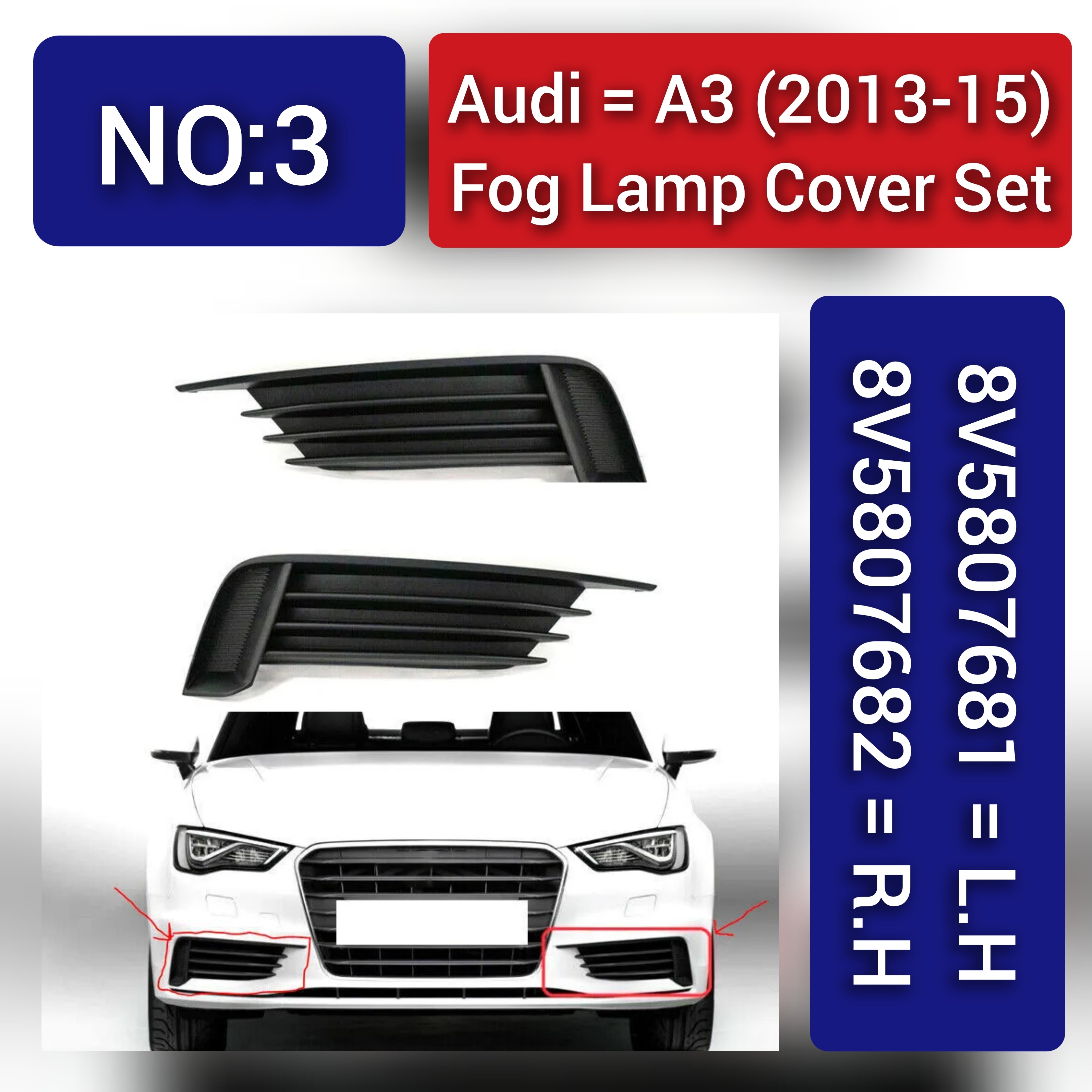Fog Lamp Cover Compatible With AUDI A3 2013-2015 Fog Lamp Cover Left 8V5807681 & Right 8V5807682 Tag-FC-03