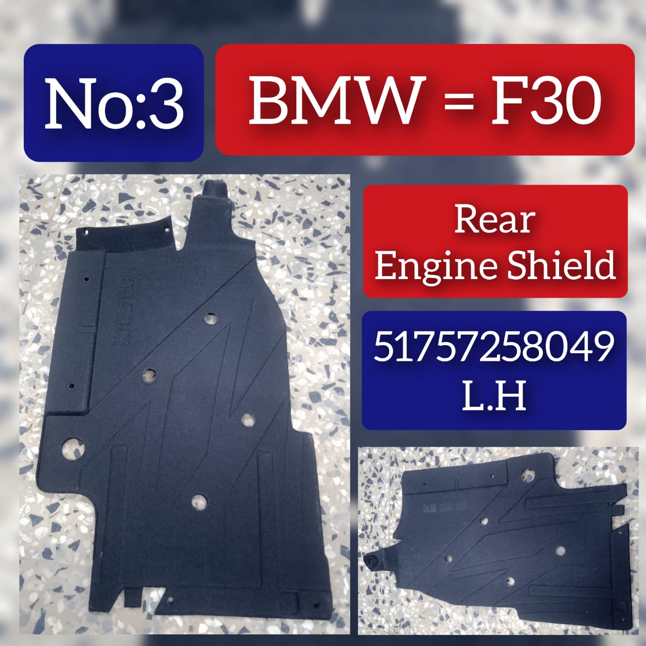 Left Under-Body Shield 51757258049 Compatible with BMW 3 Series F30 Tag No.3
