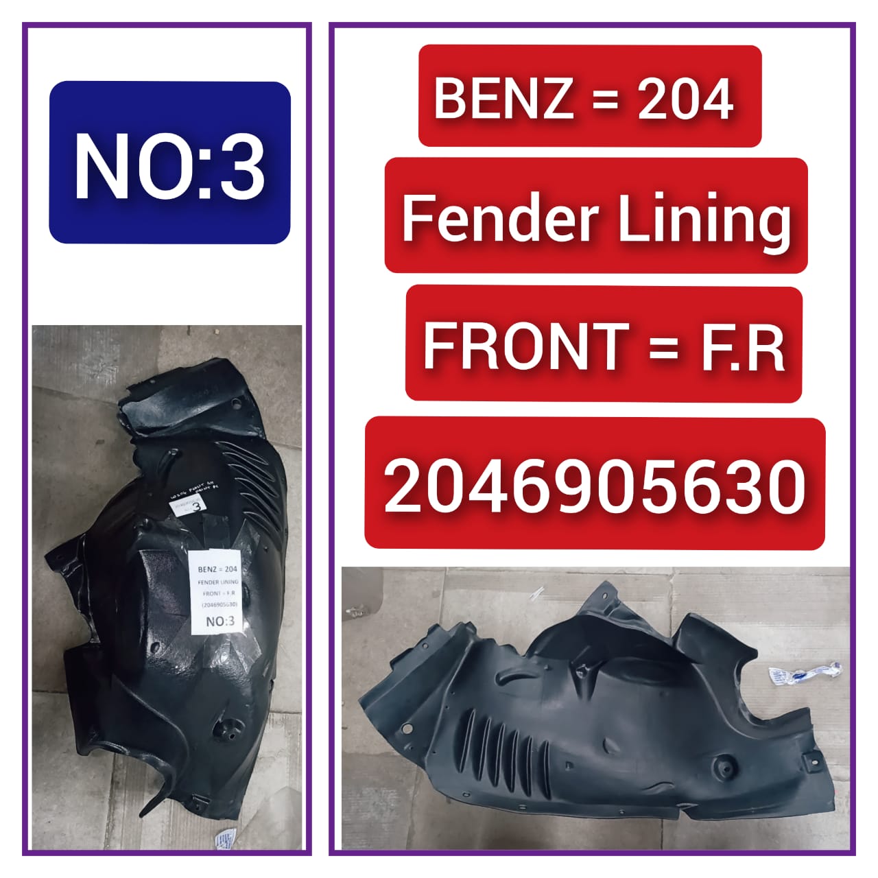Front Right Fender Liner 2046905630  2046900230 2046905630  2046900230  A2046900230  2046905630 A2046905630 A2046900230  Compatible With MERCEDES-BENZ C-CLASS W204 Tag-FEM-03