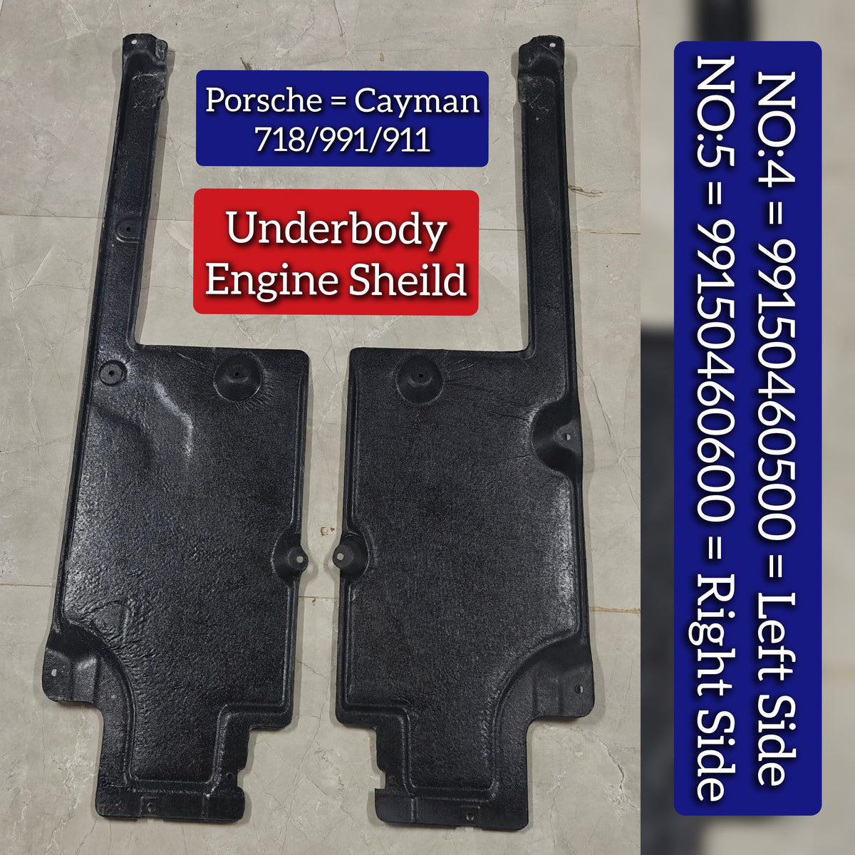 Underbody Shield Set Left 99150460500 & Right 99150460600 Compatible With Porsche Cayman 718 (2017-2025) Tag No.4/5