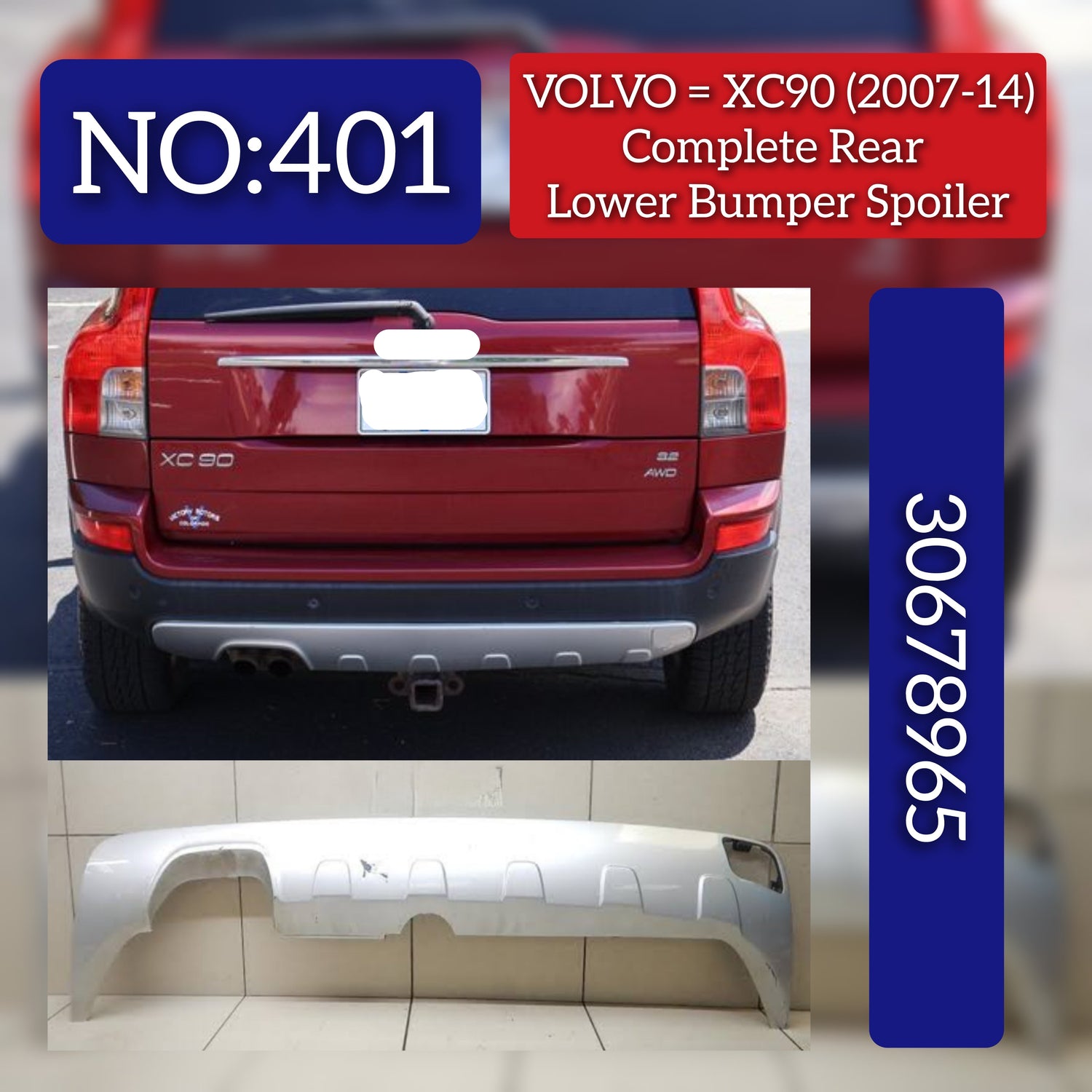 Rear Lower Bumper Spoiler 30678965 Compatible With  VOLVO XC90 I (275 NO. 401