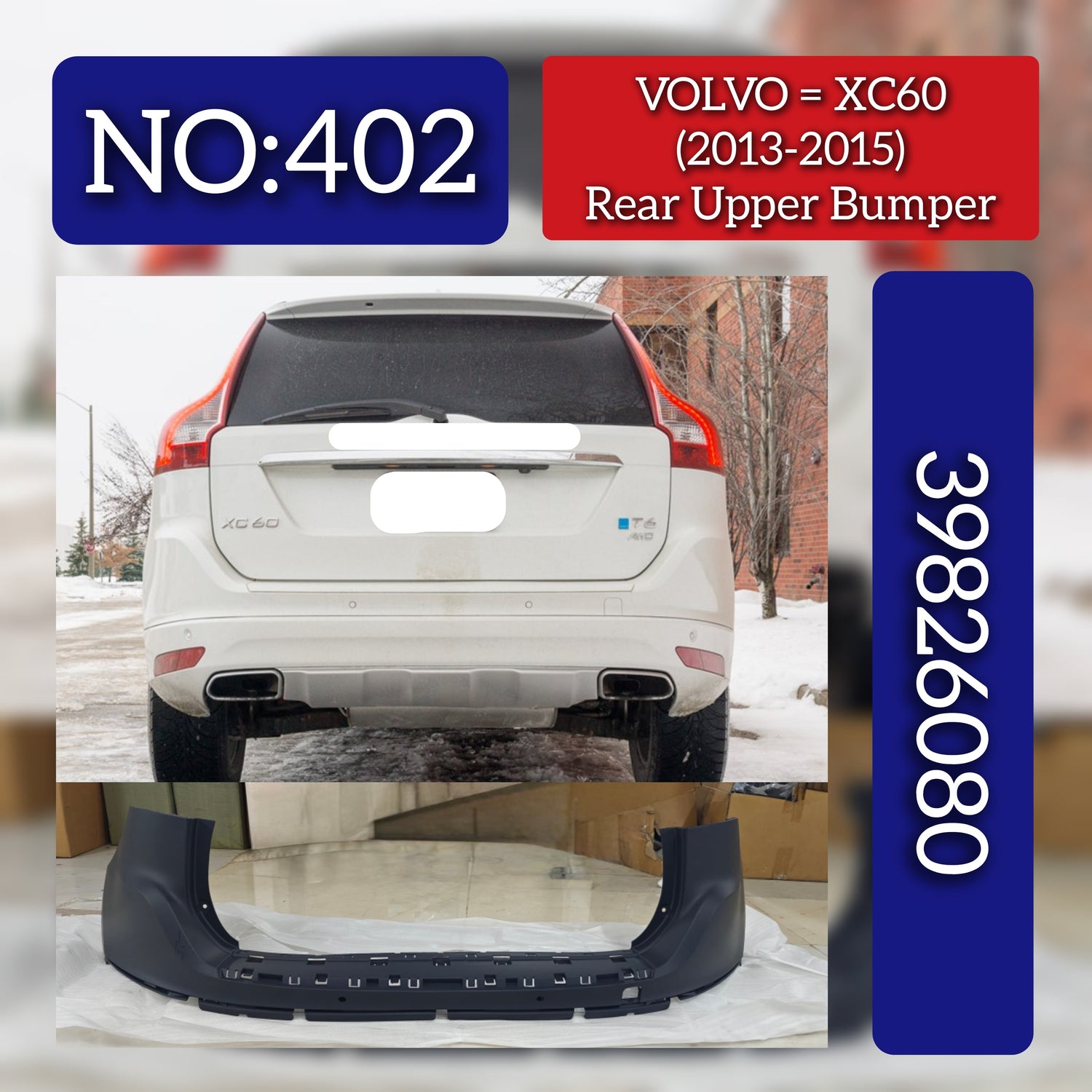 Rear Upper Bumper 39826080 Compatible With Volvo XC60 (2013-2015) Tag No.402