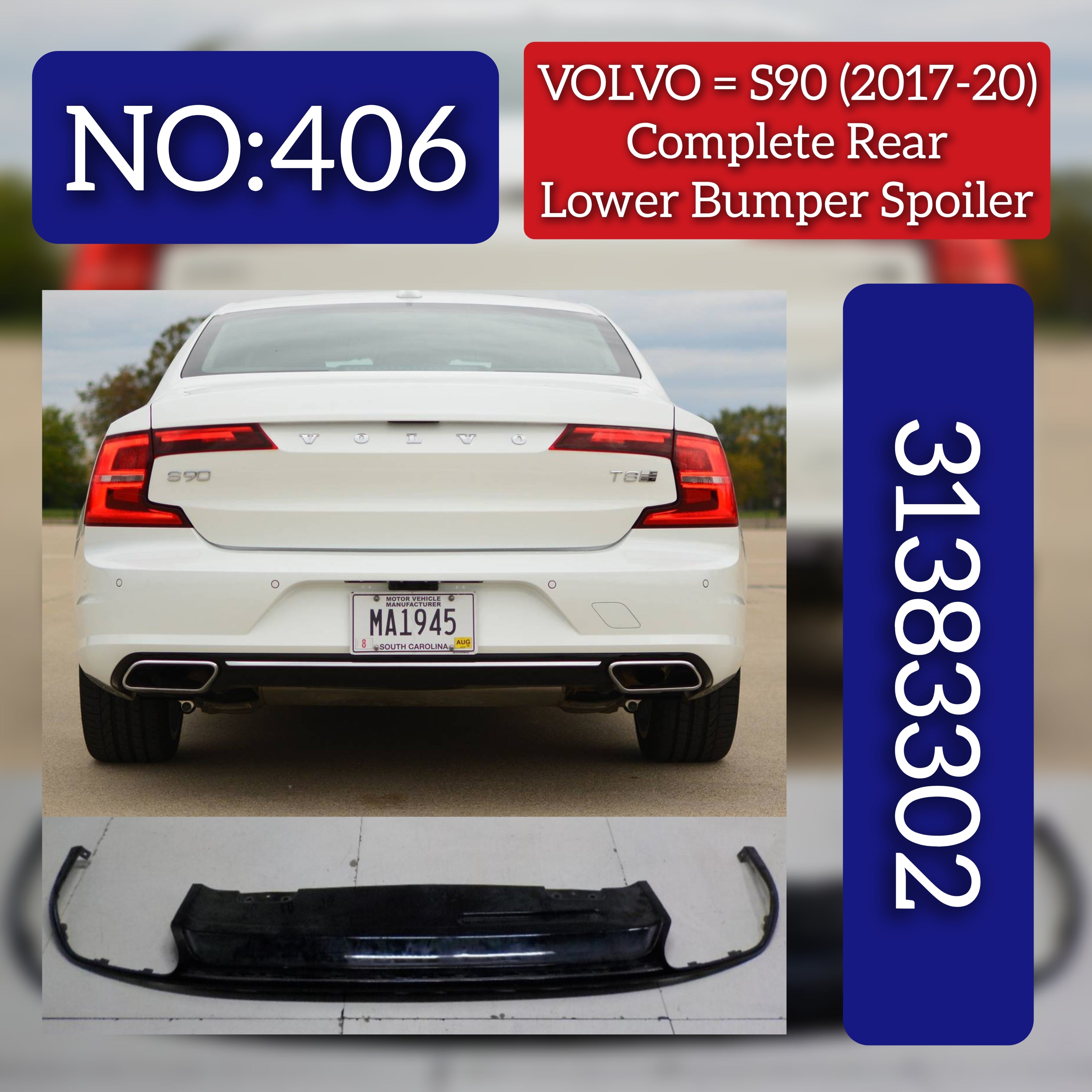 Rear Lower Bumper 31383303  Compatible With VOLVO  VOLVO - S90 & S90 II (234 Tag No.406