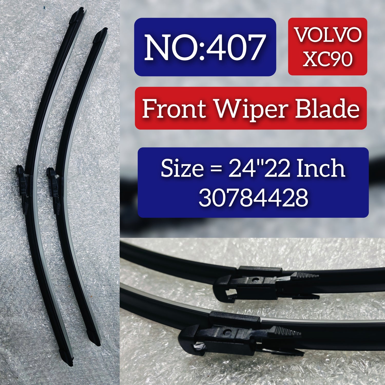 Front Wiper Blade Set (24'22 Inch) 30655210 30784428 31283773 31333413 6766480 Compatible with VOLVO XC90 I (275) & XC90 II (256) Tag No.407
