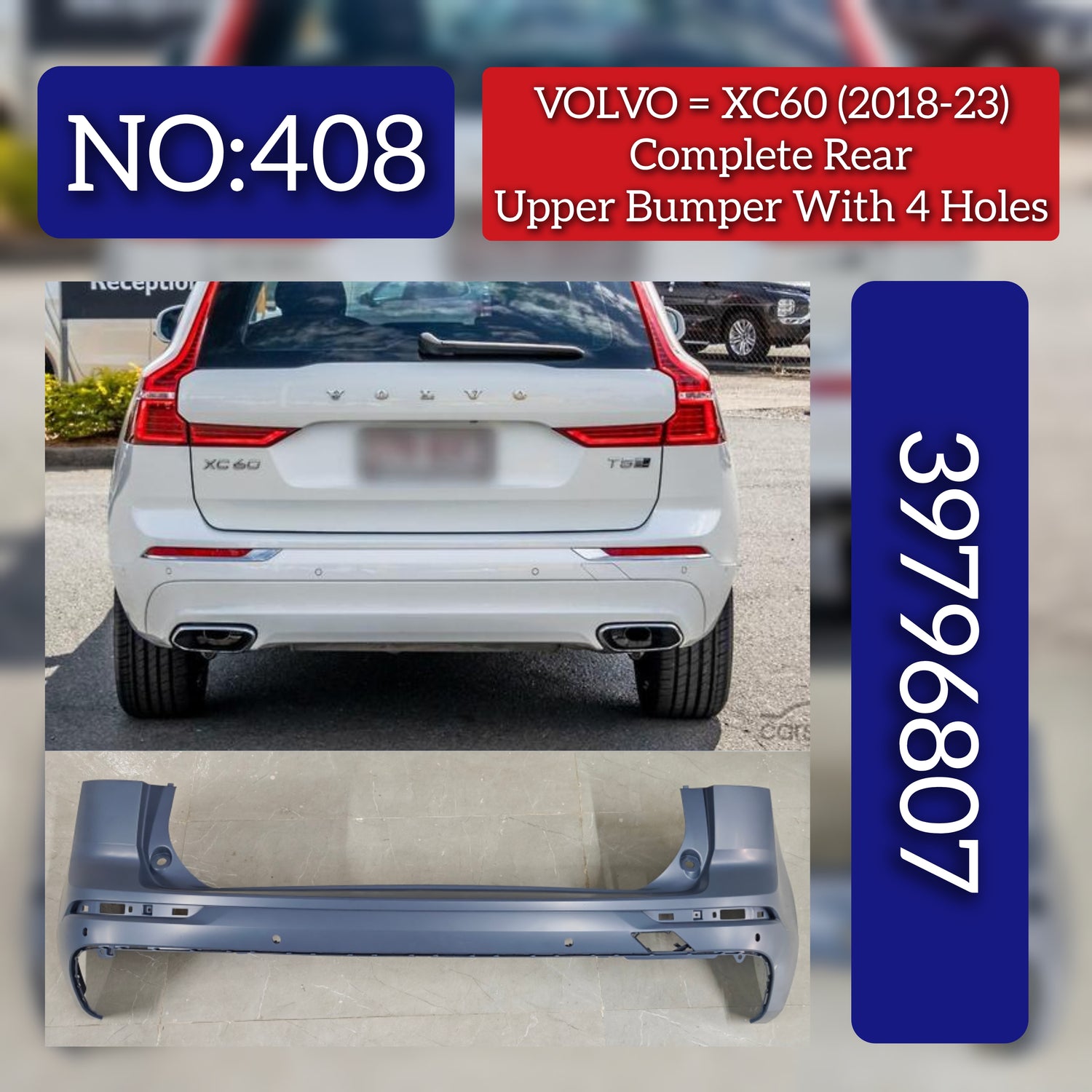 Rear Bumper 39847266 40007616 39796807 Compatible With Volvo XC60 (2022-25) Tag No.408