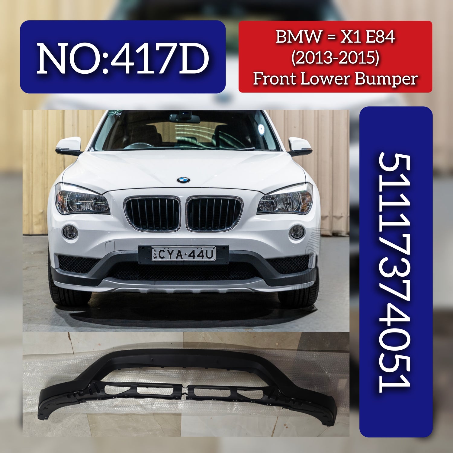 Front Lower Bumper 51117374051 Compatible With BMW E84 2009-2015 Tag NO.417D