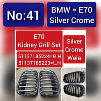 Silver Chrome Kidney Grill Set, 51137185224=R.H,& 51137185223=L.H  Compatible With  BMW X5 E70 Tag 41
