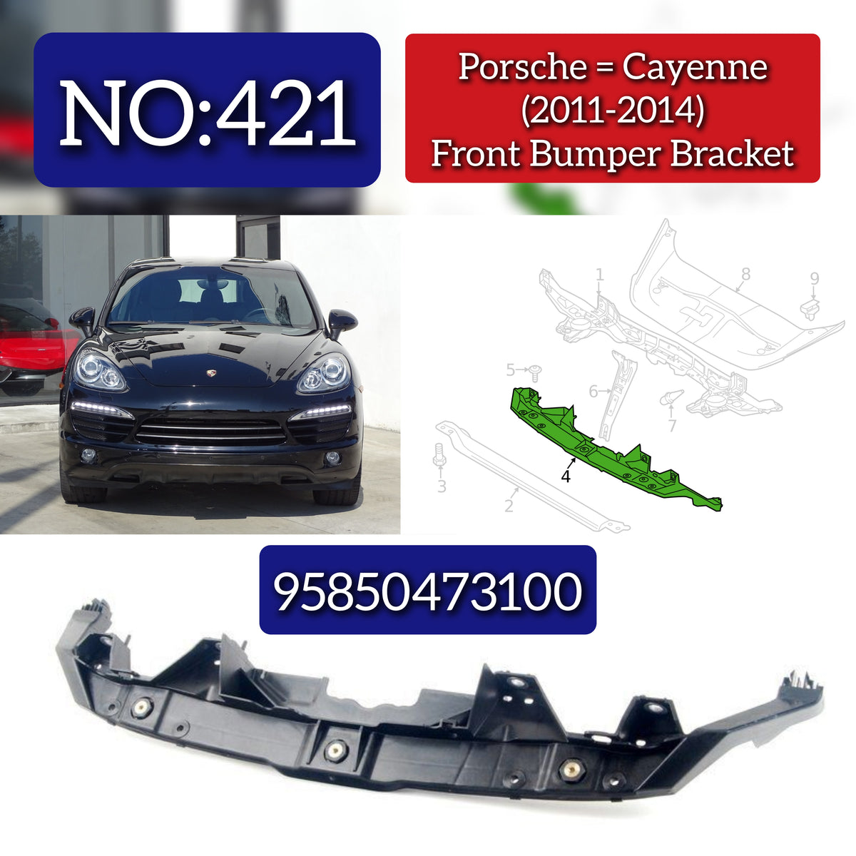 Front Bumper Bracket 95850473100 Compatible With Porsche Cayenne (2011-2014) Tag No.421
