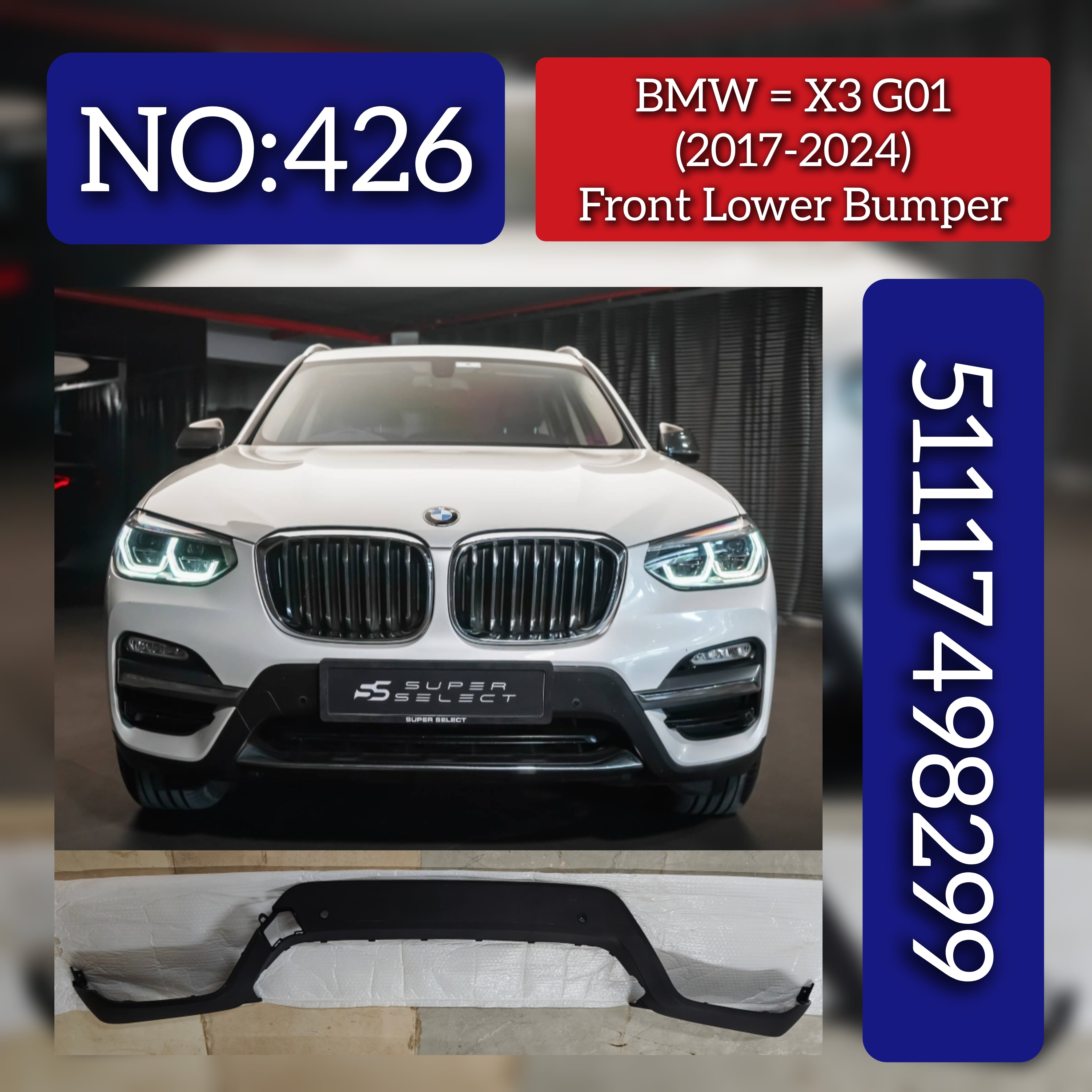 Front Lower Bumper 51117498299 Compatible With BMW X3 (G01) (2017-2024) Tag No.426