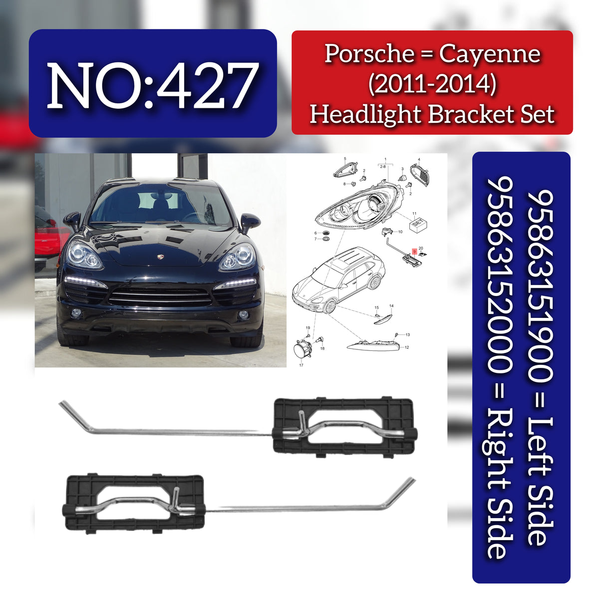 Headlight Bracket Set Right 95863152000 & Left 95863151900 Compatible With Porsche Cayenne (2011-2014) Tag No.427