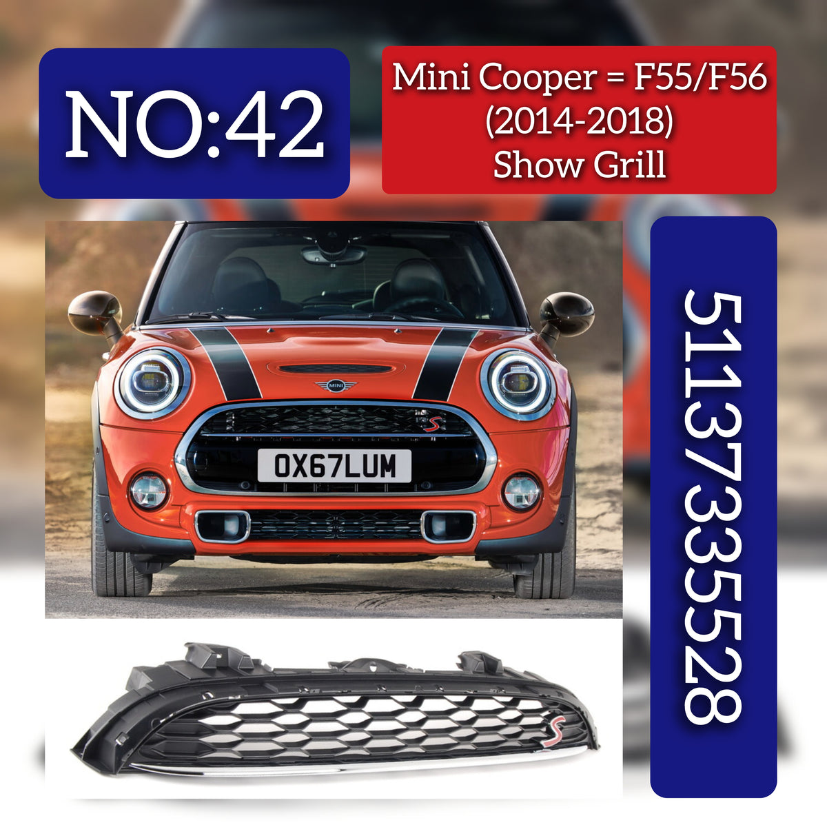 Show Grill 51137335528 Compatible With Mini Cooper (F55/F56) (2014-2018) Tag No.42