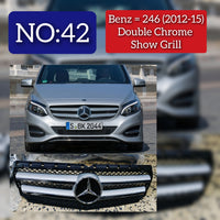 Classic Silver Chrome (2 Lines) Show Grill  Compatible With  Mercedes Benz B-Class W246 (2012-2015) Tag 42