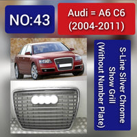 Show Grill Compatible With Audi A6 C6(2004-11) S-Line Silver Chrome (Without Number Plate) Tag 43