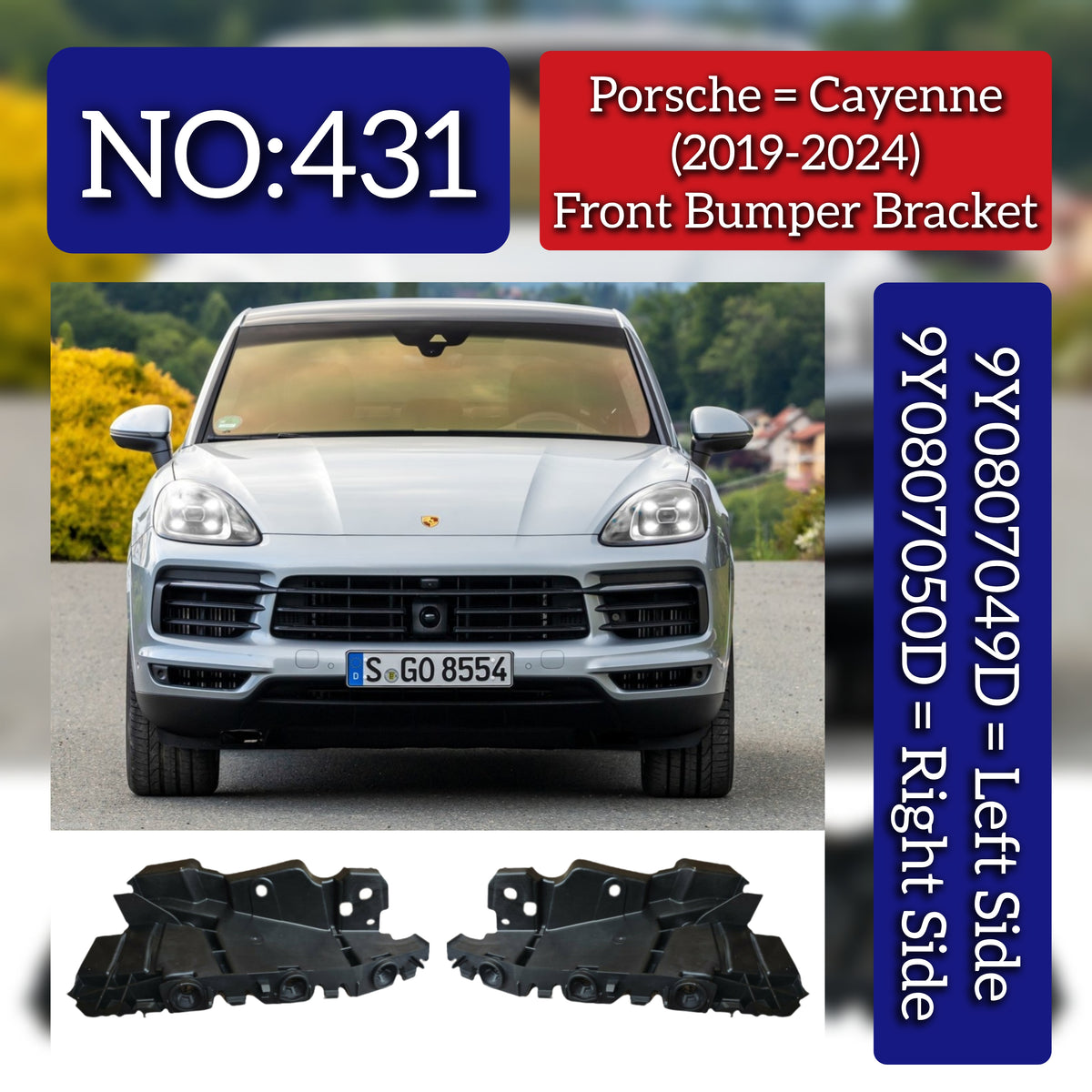 Front Bumper Bracket Set Right 9Y0807049D & Left 9Y0807050D Compatible With Porsche Cayenne (2018-2020) Tag No.431