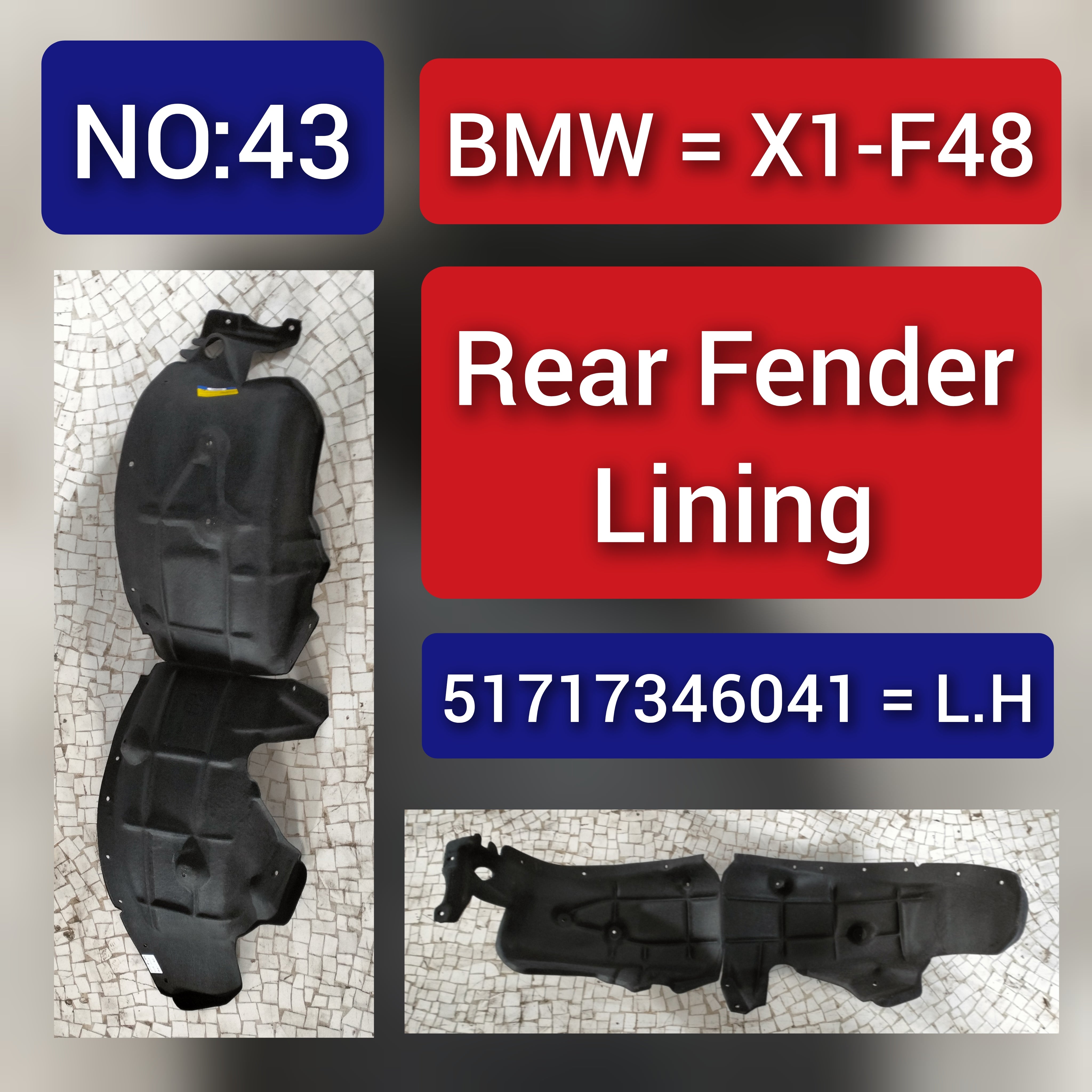 Rear Right fender Liner 51717346042 Compatible With  BMW X1 F48