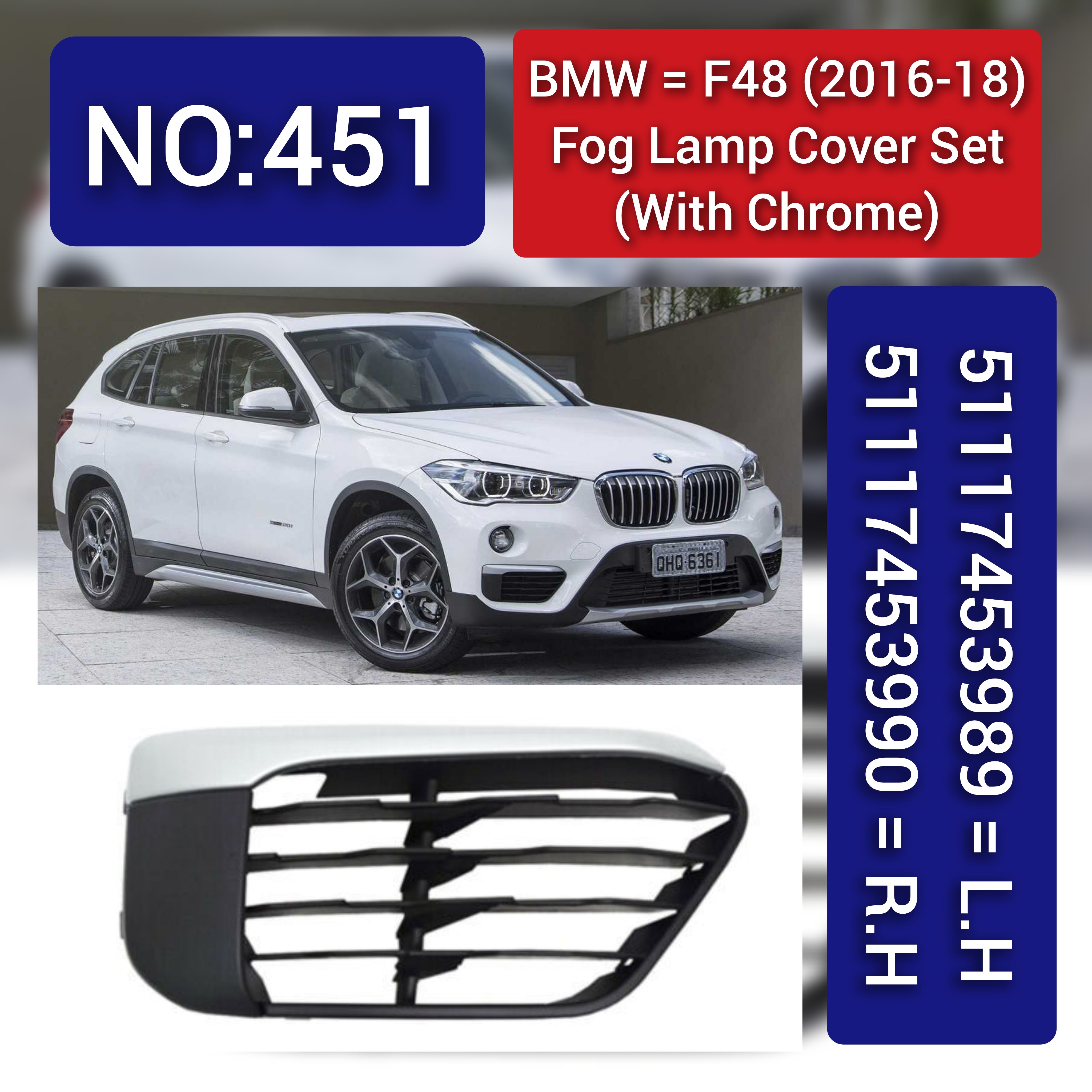 Fog Lamp Cover Left 51117453989 & Right 51117453990 Compatible With BMW X1 F48 (2016-2018)