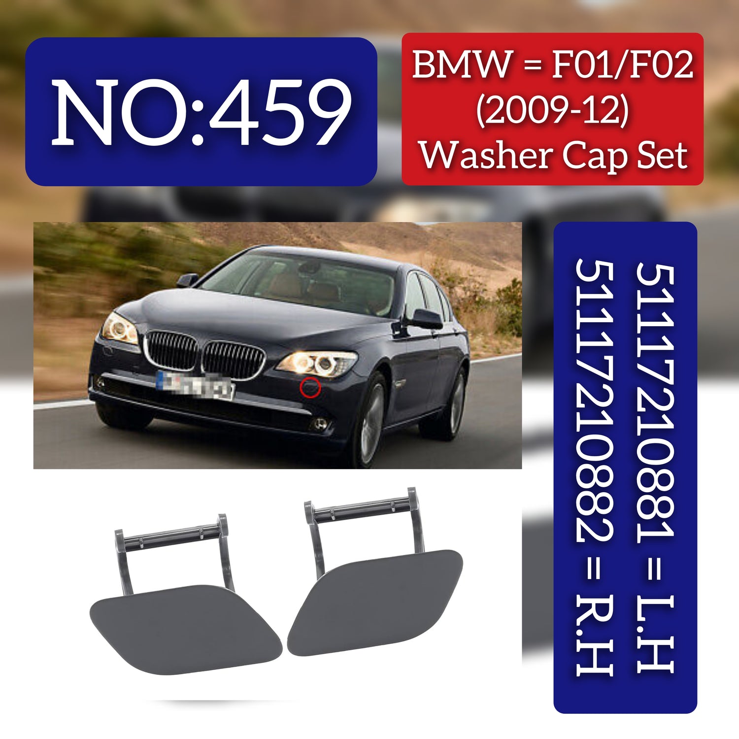 Washer Cover Cap Left 51117210881 Right 51117210882 Compatible With BMW F02 (2009-2012)