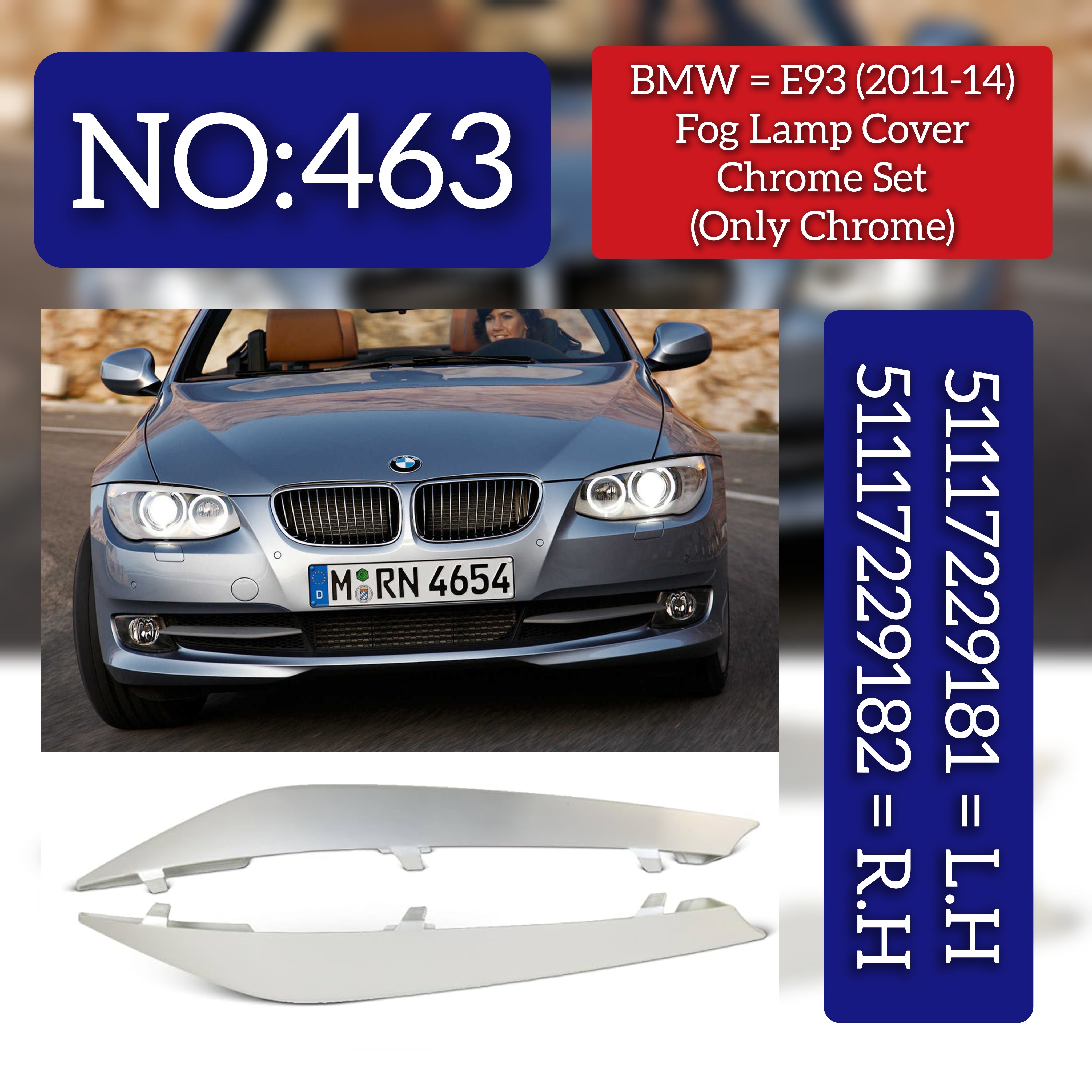 Fog Lamp Chrome Right 51117229182 & Left 51117229181 Compatible With BMW 3-Series E93 2011-14