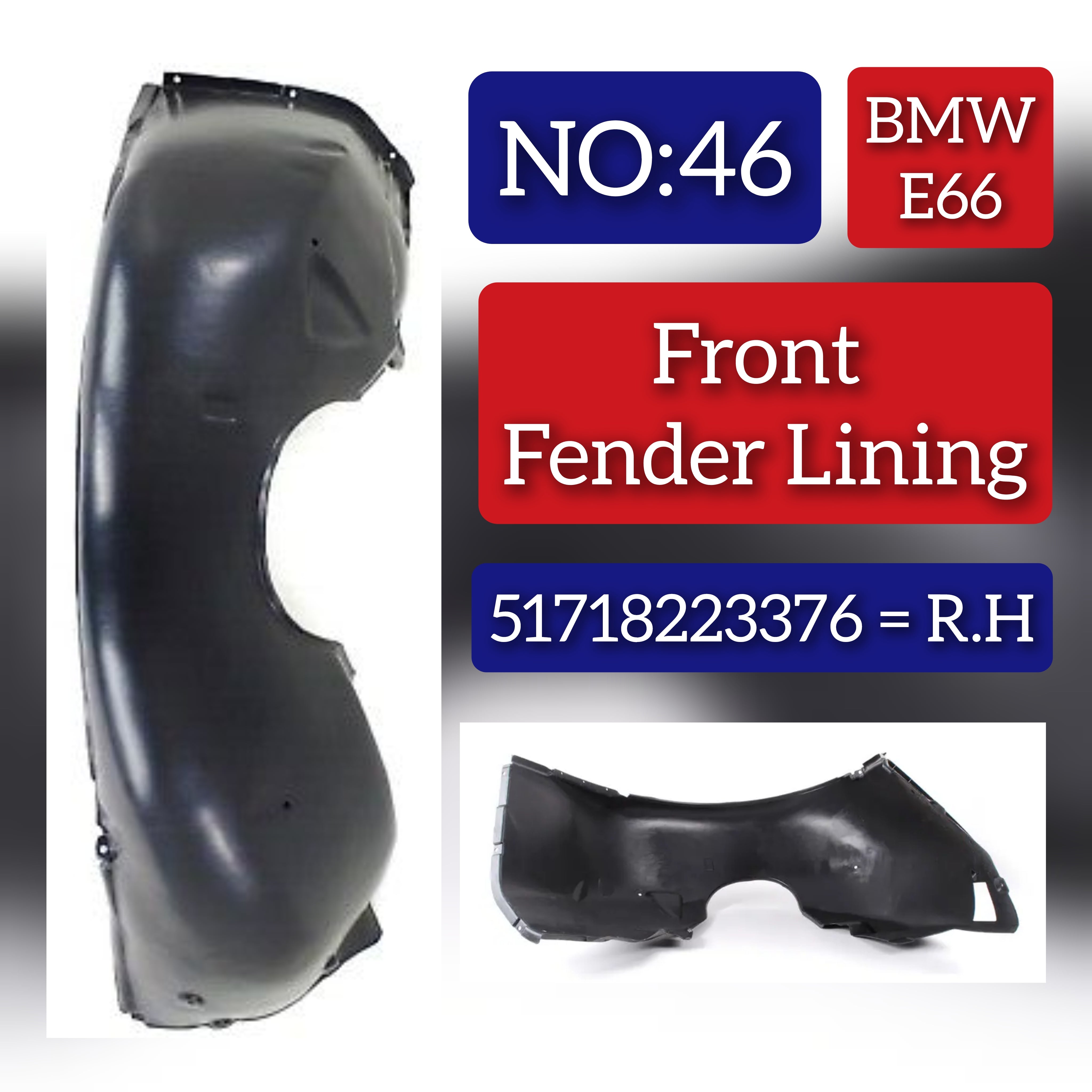 Front Right fender Liner 51718223376 Compatible With BMW 7 Series E65