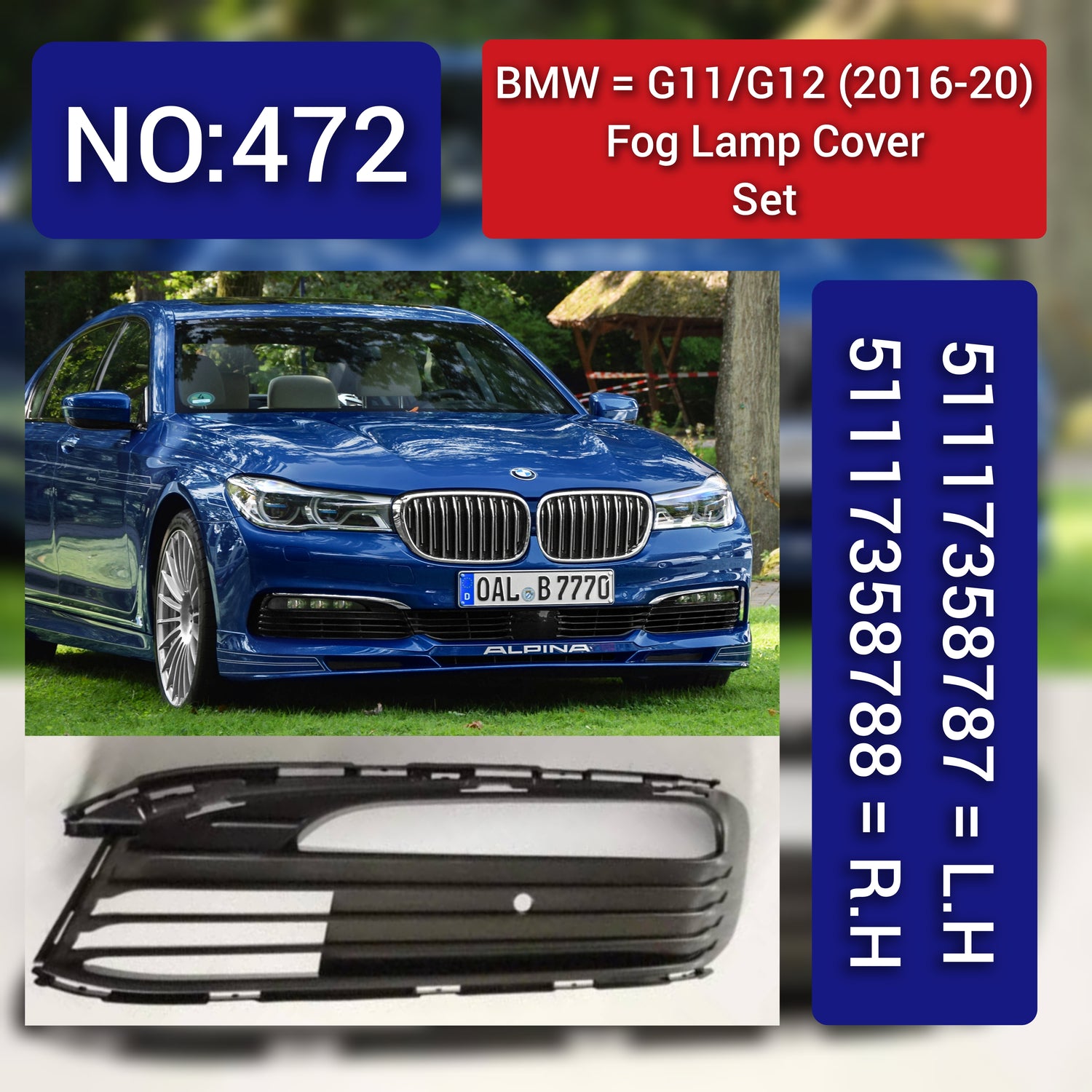 Fog Lamp Cover Left 51117358787& Right 51117358788 Compatible With BMW 7 Series G11/G12 (2016-2020)