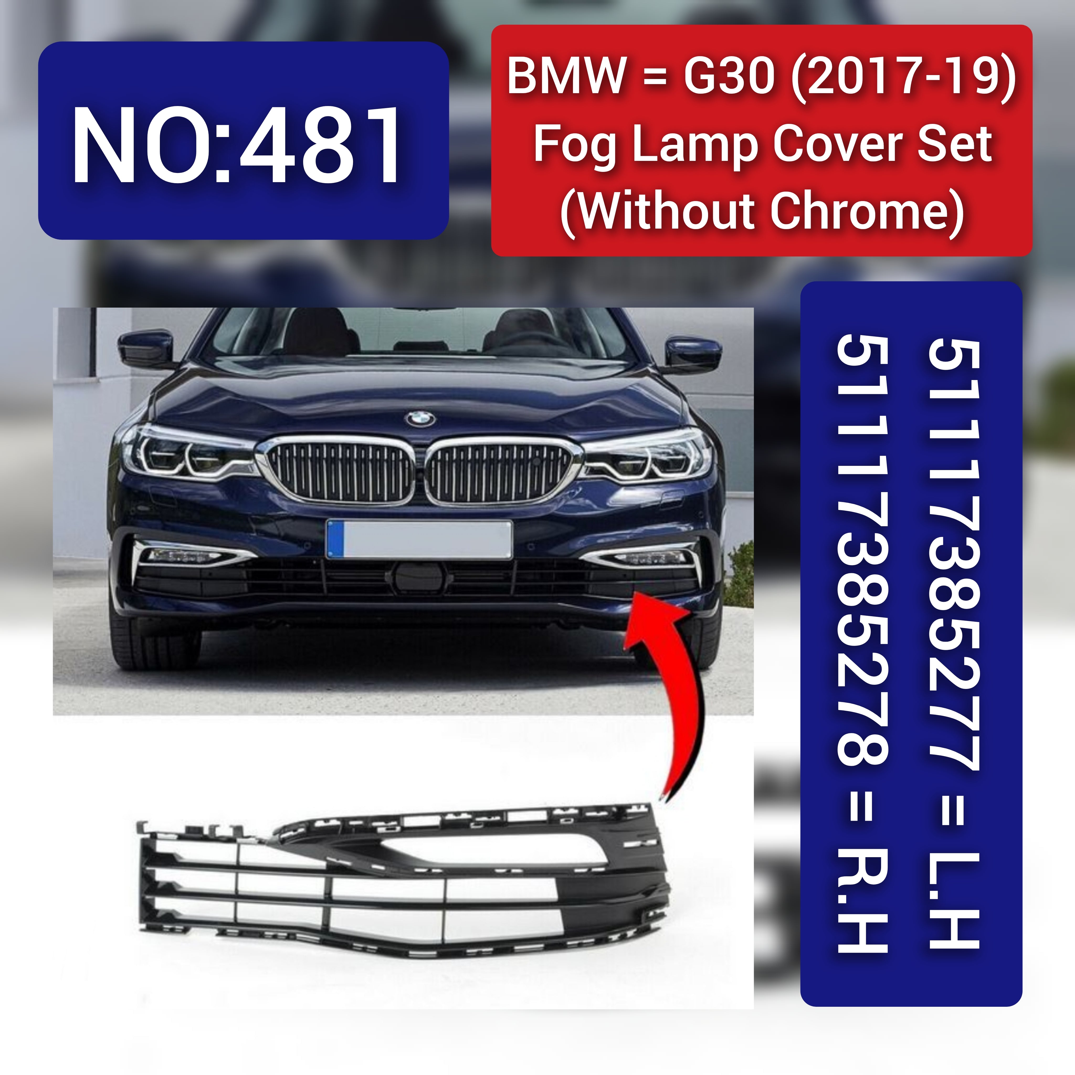 Fog Lamp Cover Left 51117385277 & Right 51117385278 51117385261 Compatible With BMW 5 Series G30 (2017-2019)