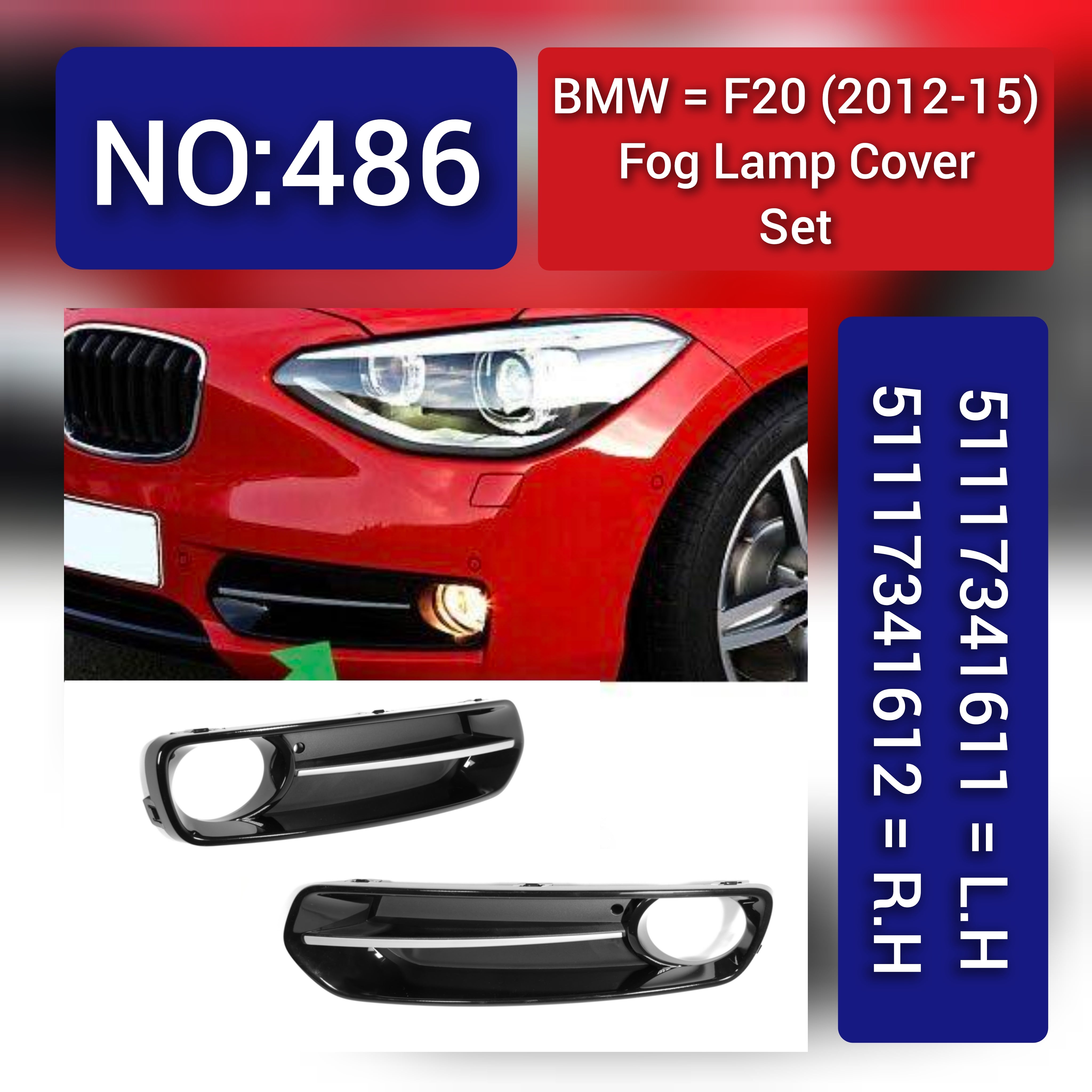 Fog Lamp Cover Compatible With BMW 1 Series F20 2012-2015 Fog Lamp Cover Left 51117341611 & Right 51117341612 Tag-FC-486
