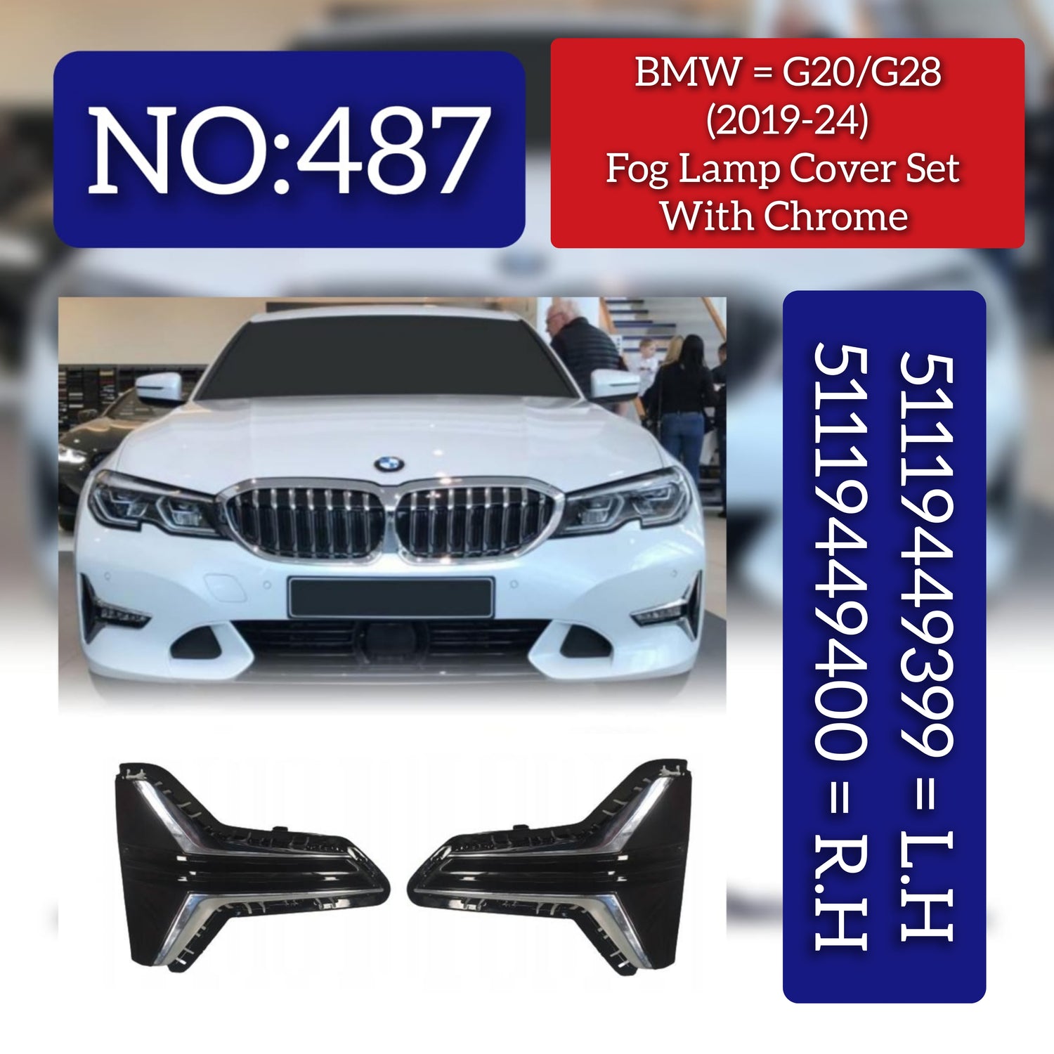 Front Bumper Grille Right 51119449400 & Left 51119449399 Compatible With BMW 3 Series G20  G28 Tag No.487