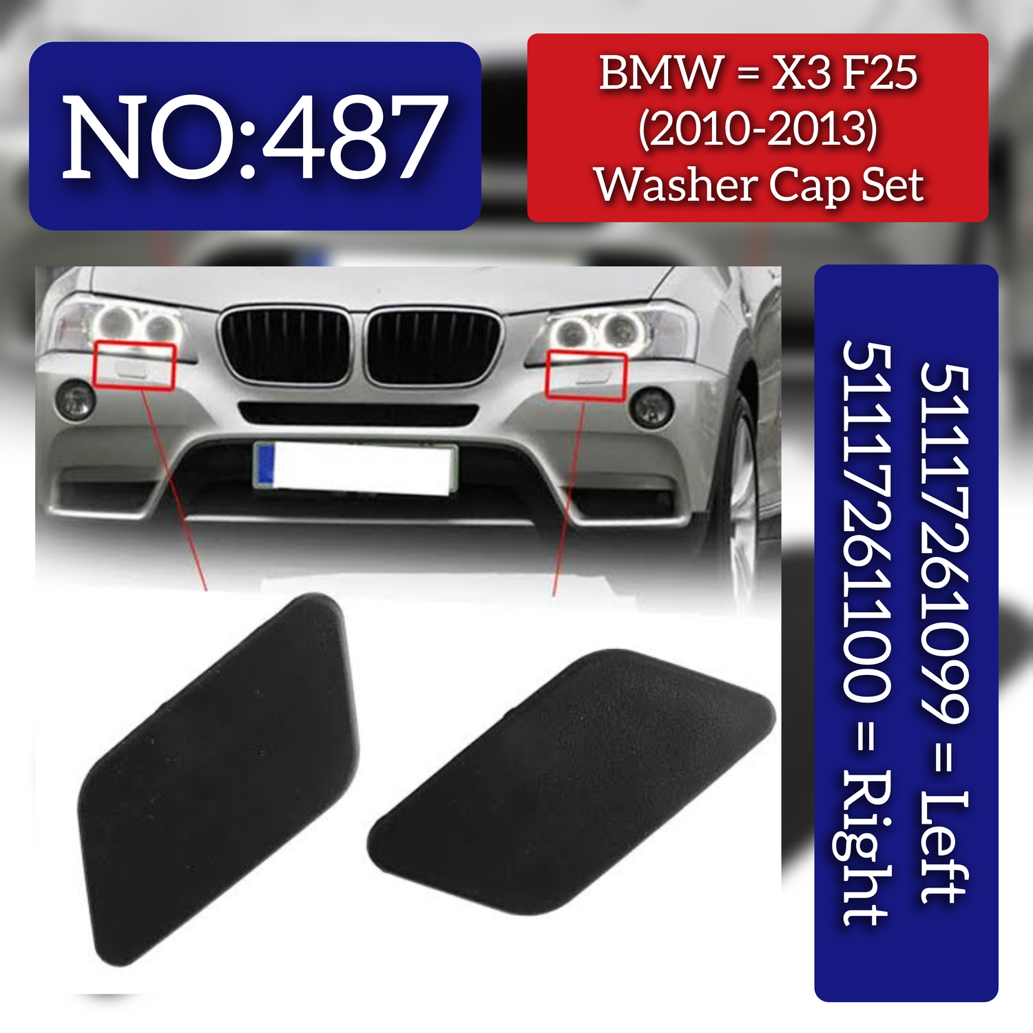 Head Lamp Spray Cover Left 51117261099 Right 51117261100 51117212953 Comptible With BMW  X3 F25 2010-2017 Tag No: