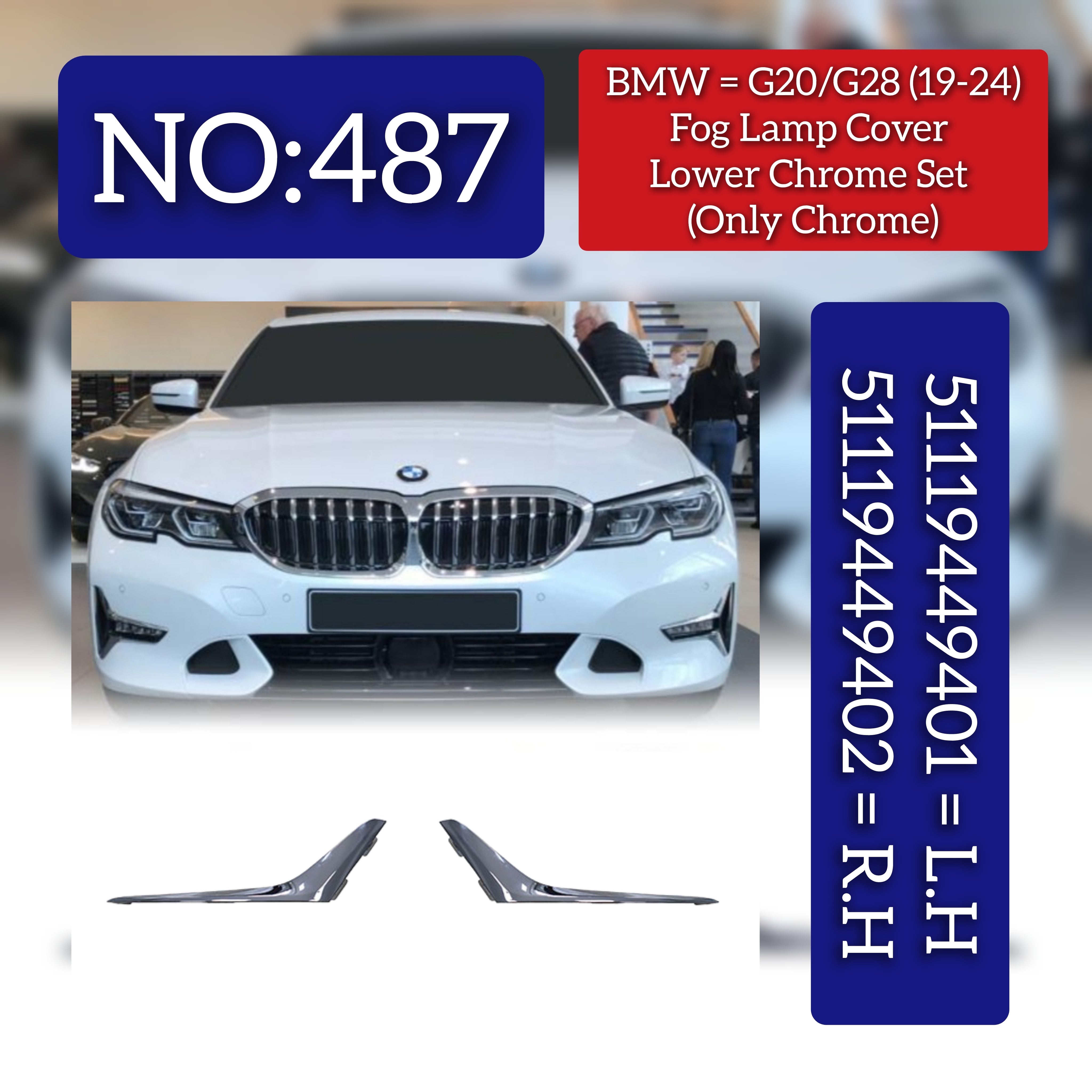 Fog Lamp Chrome BMW 3 Series G20 G28 Compatible With Fog Lamp Chrome Left 51119449401 & Right 51119449402