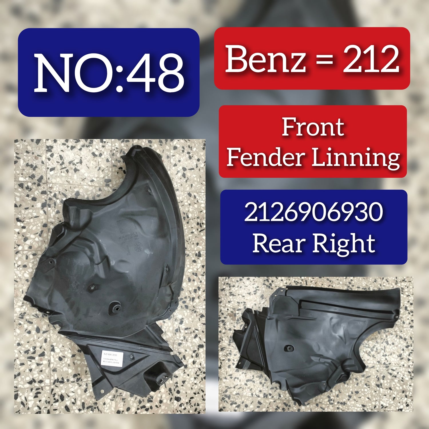 Front Right Fender Liner 2126906930 2126903130  A2126906930 Compatible With MERCEDES-BENZ E-CLASS W212 Tag-FEM-48