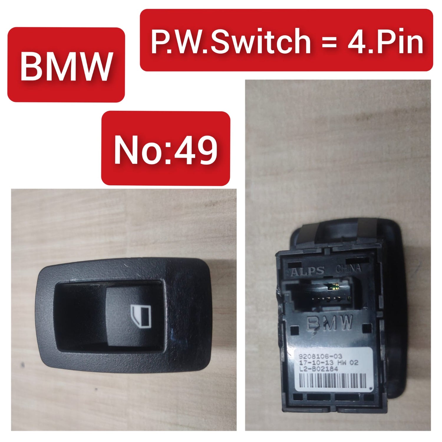 BMW 4 Pin Power Window Black Switch For BMW 1 Series F20 & 3 Series F30, F80, 3 Gran Turismo F34, X1 F48, X3 F25 61319208106 9208106 Tag-SW-49