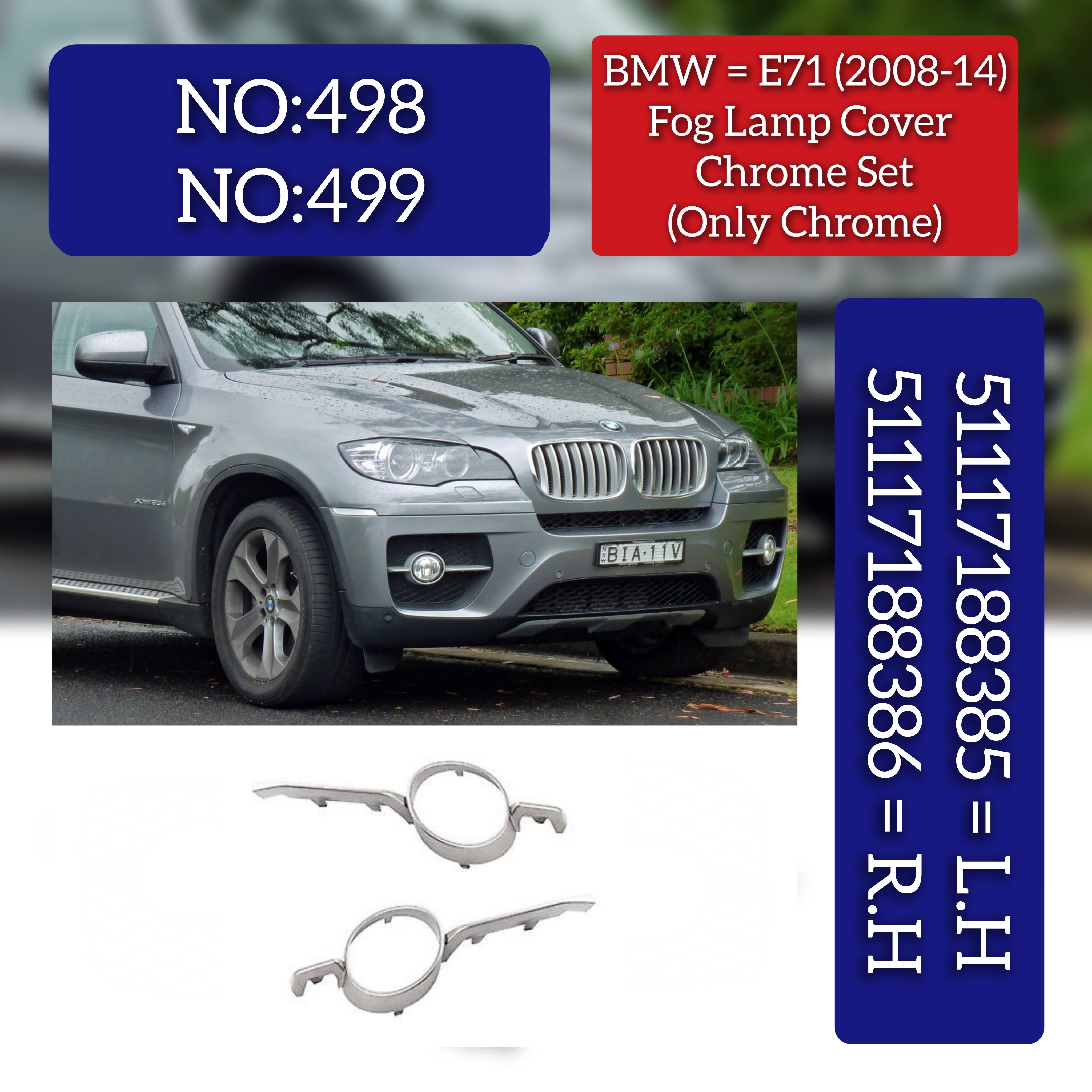 Fog Lamp Cover Chrome Set Only Chrome Left 51117188385 Right 51117188386 Compatible With BMW F71 (2008-2014)