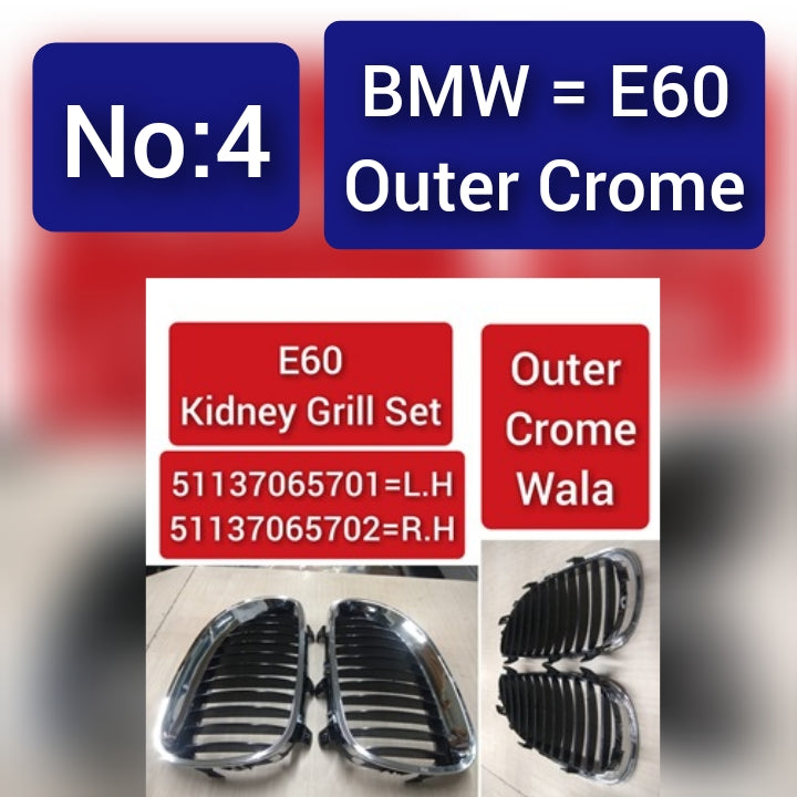 Outer Crome  Kidney Grill Set 51137065701=L.H & 51137065702=R.H  Compatible With BMW 5 Series E60 Tag 4