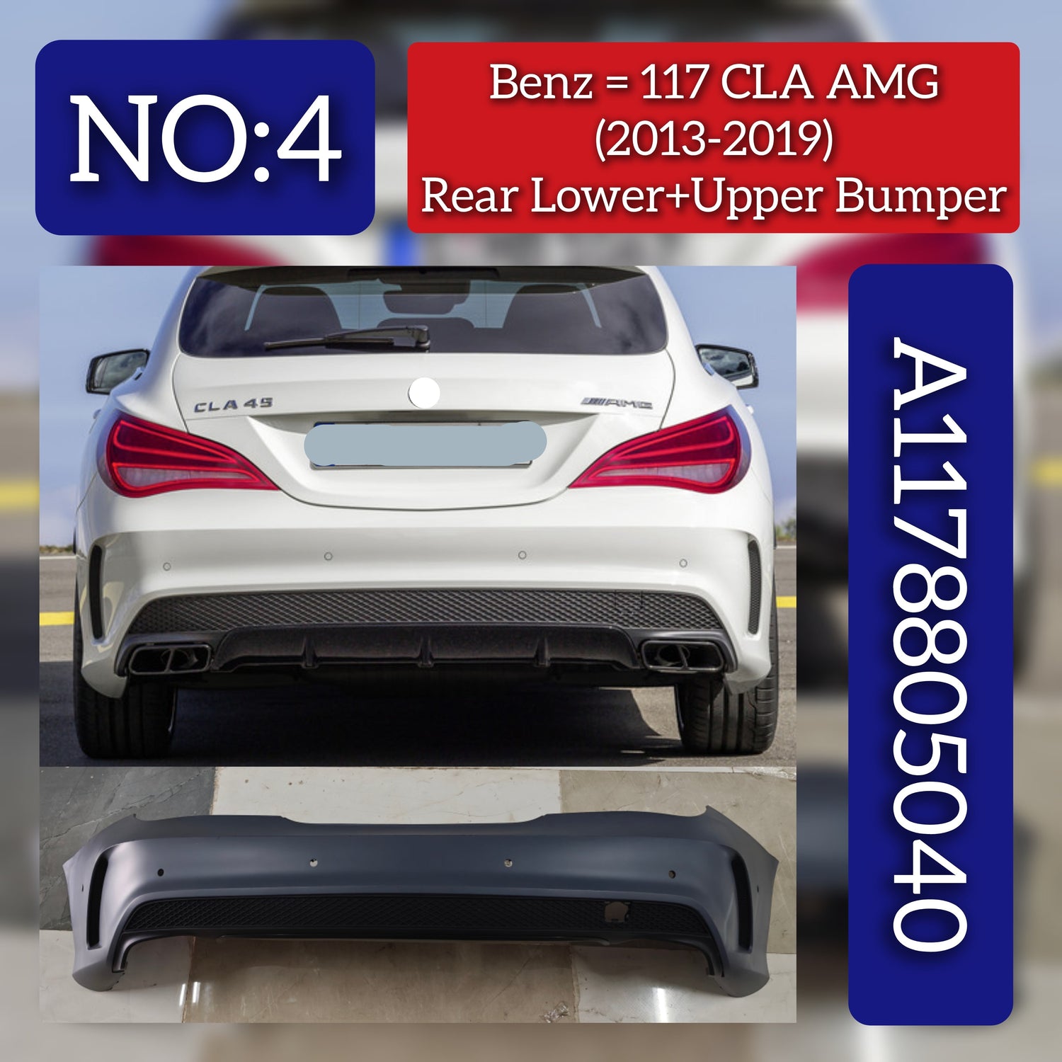 Rear Lower+Upper Bumper A1178805040 Compatible With MERCEDES-BENZ E CLASS C207  2016-2019 No :- 4