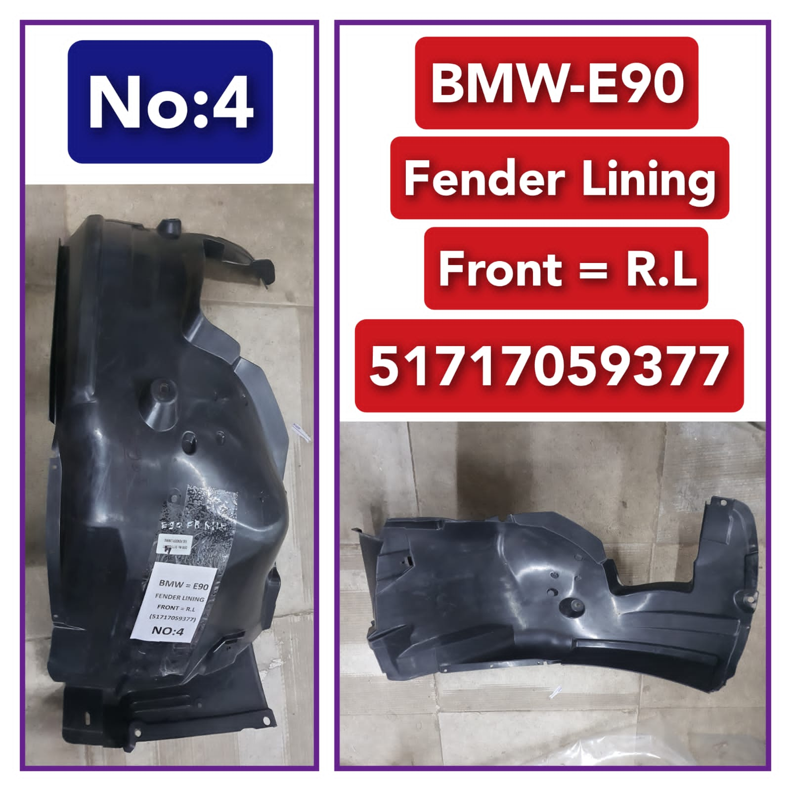 Rear Left Fender Liner 51717059377 Compatible With BMW 3 Series E90 Tag-FE-04