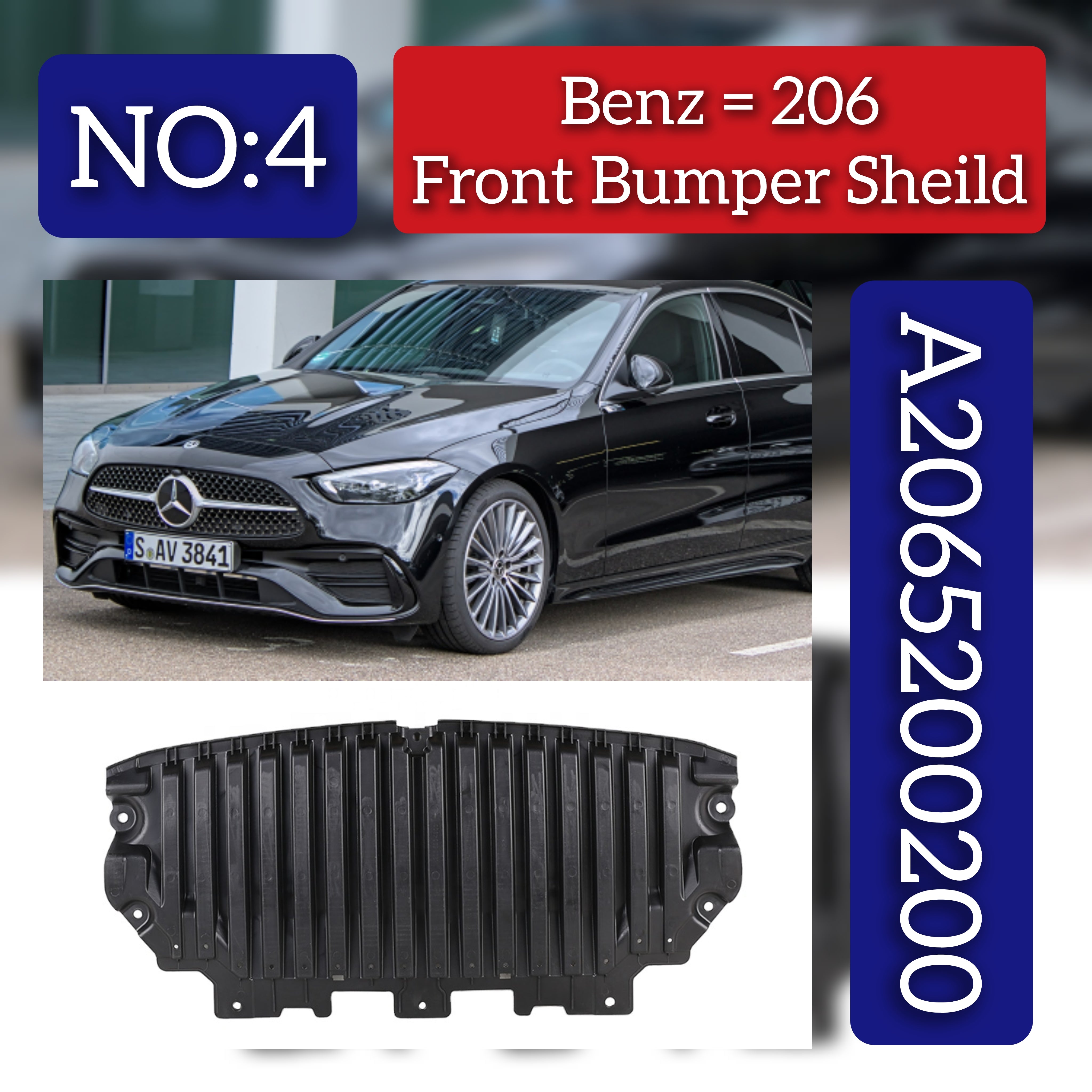 Front Bumper Sheild A2065200200 Compatible With MERCEDES-BENZ C-CLASS W206 Tag No.4