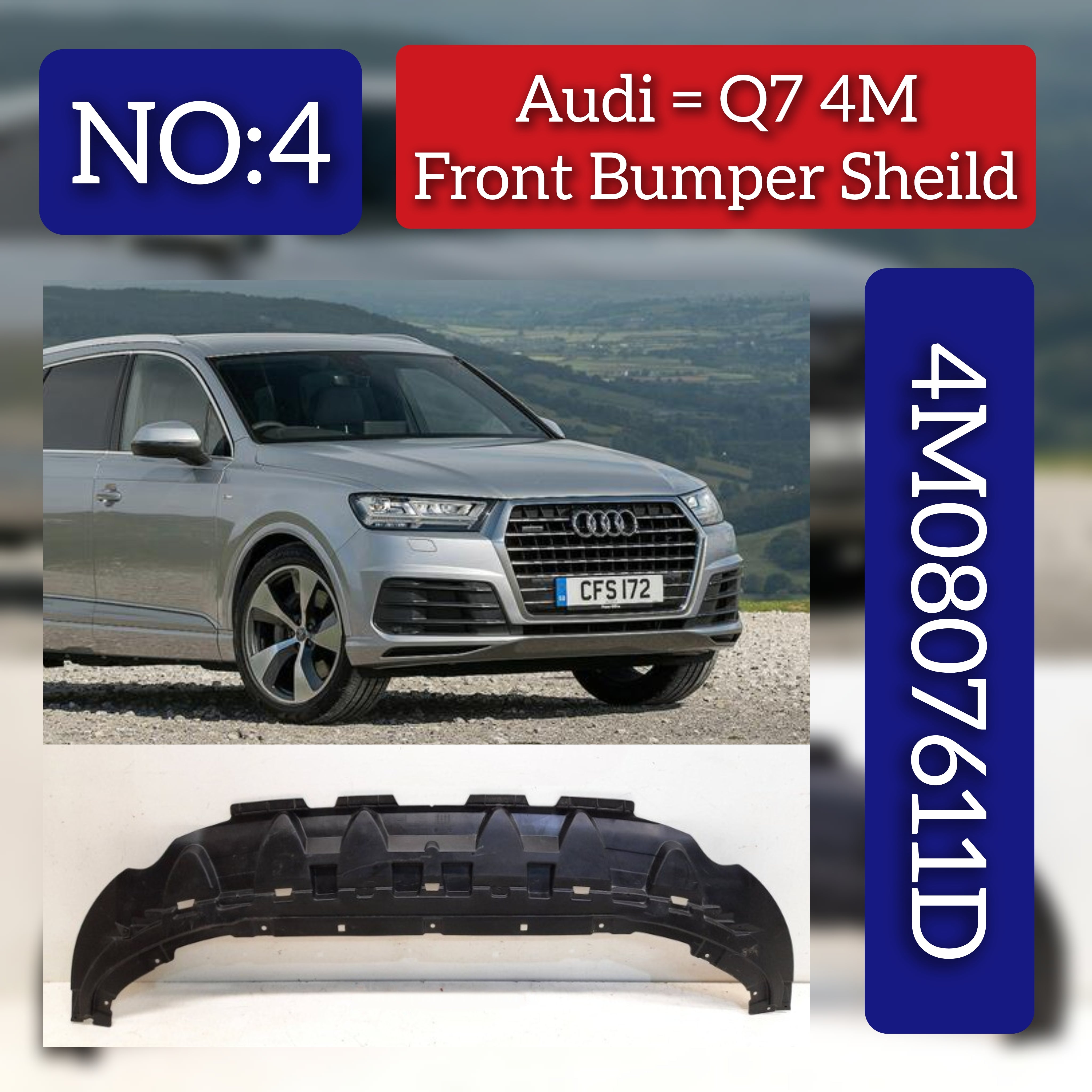 Front Bumper Sheild 4M0807611D Compatible With AUDI Q7 4M Tag No.4