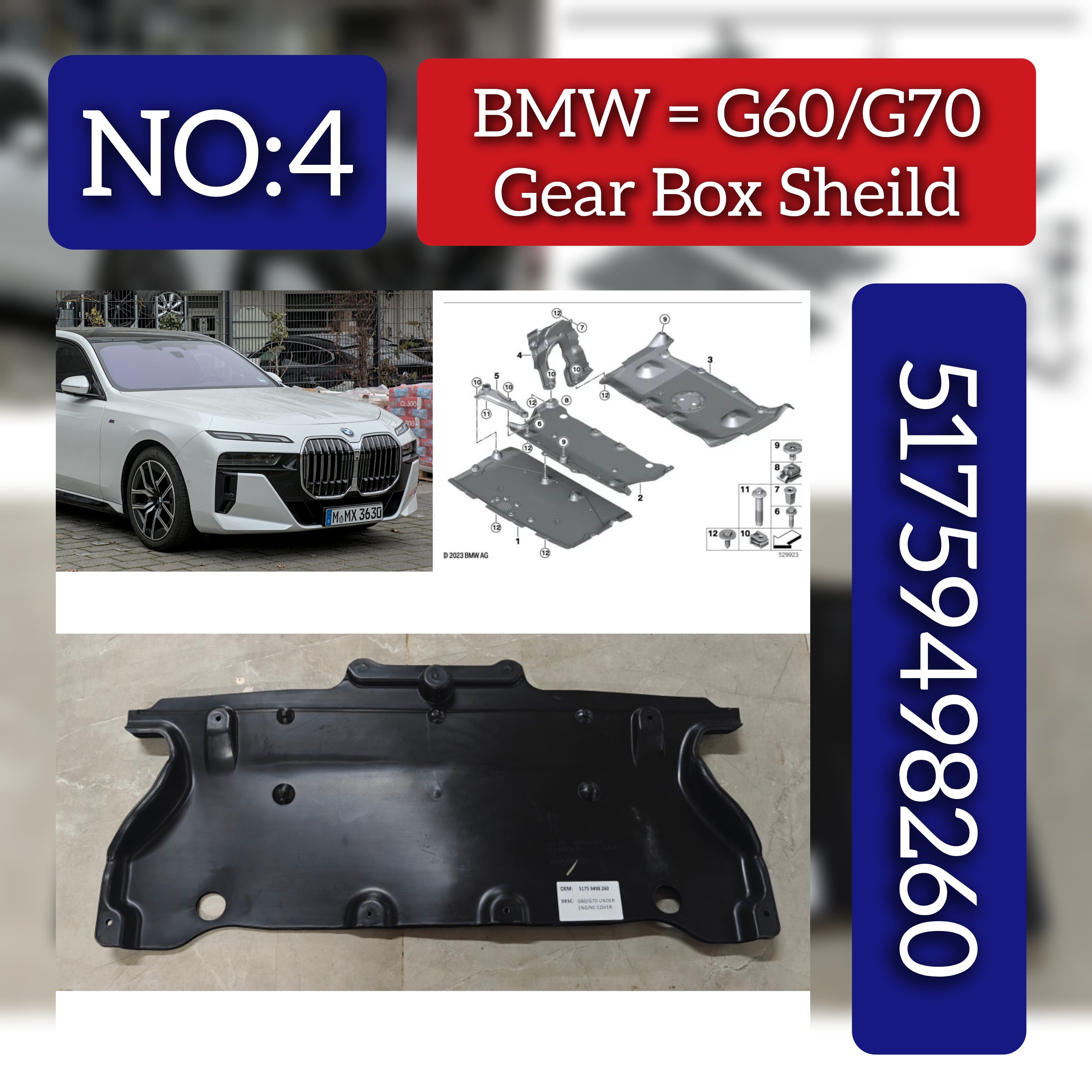 Gear Box Sheild 51759498260 Compatible With BMW G60/G70 Tag No.4