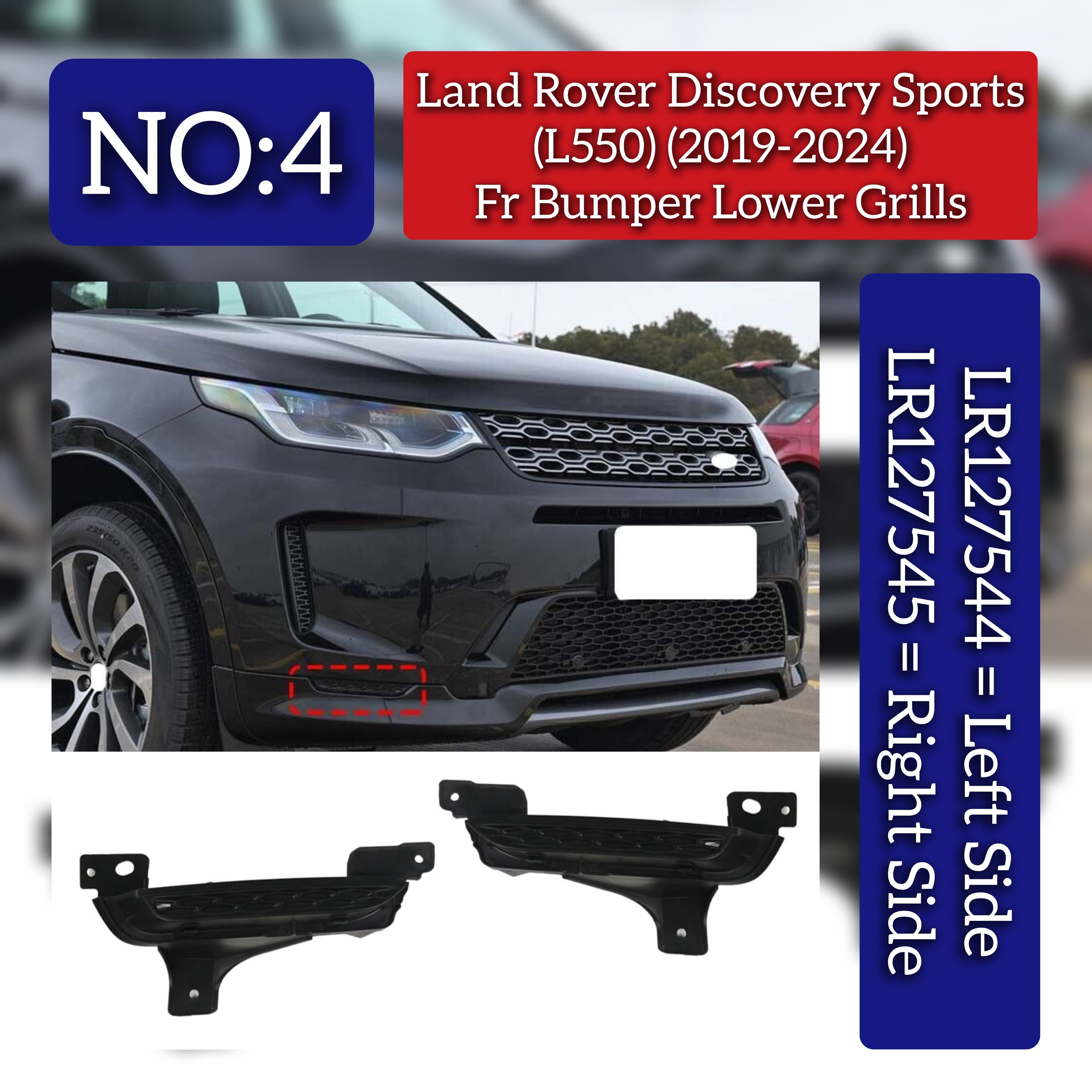Front Bumper Lower Grills Left LR127544 & Right LR127545 Compatible With Land Rover Discovery Sports (L550) (2019-2024) Tag No.4