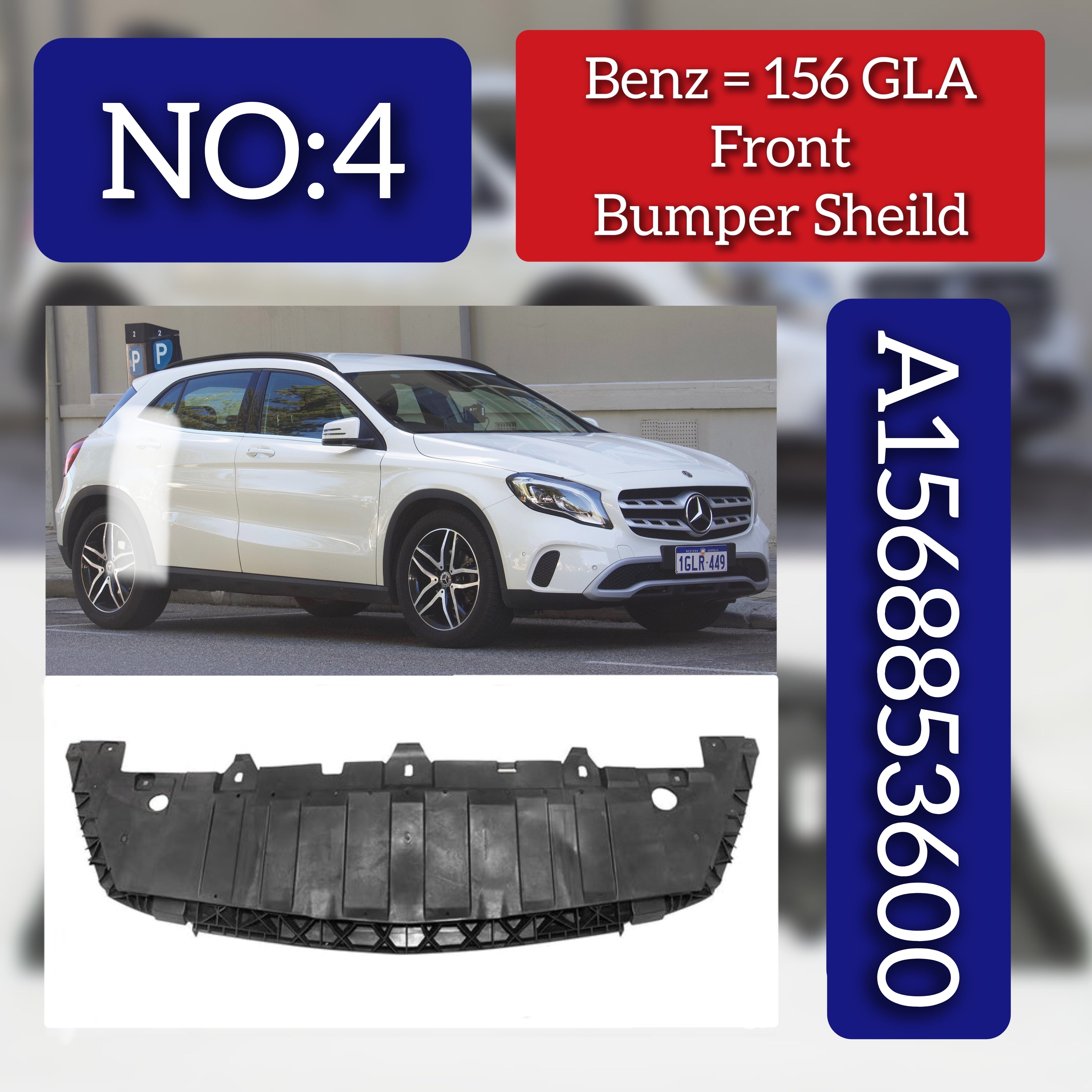 Front Bumper Splash Shield Cover Lower  1568853600 Compatible With MERCEDES-BENZ GLA-CLASS (X156) Tag No.4